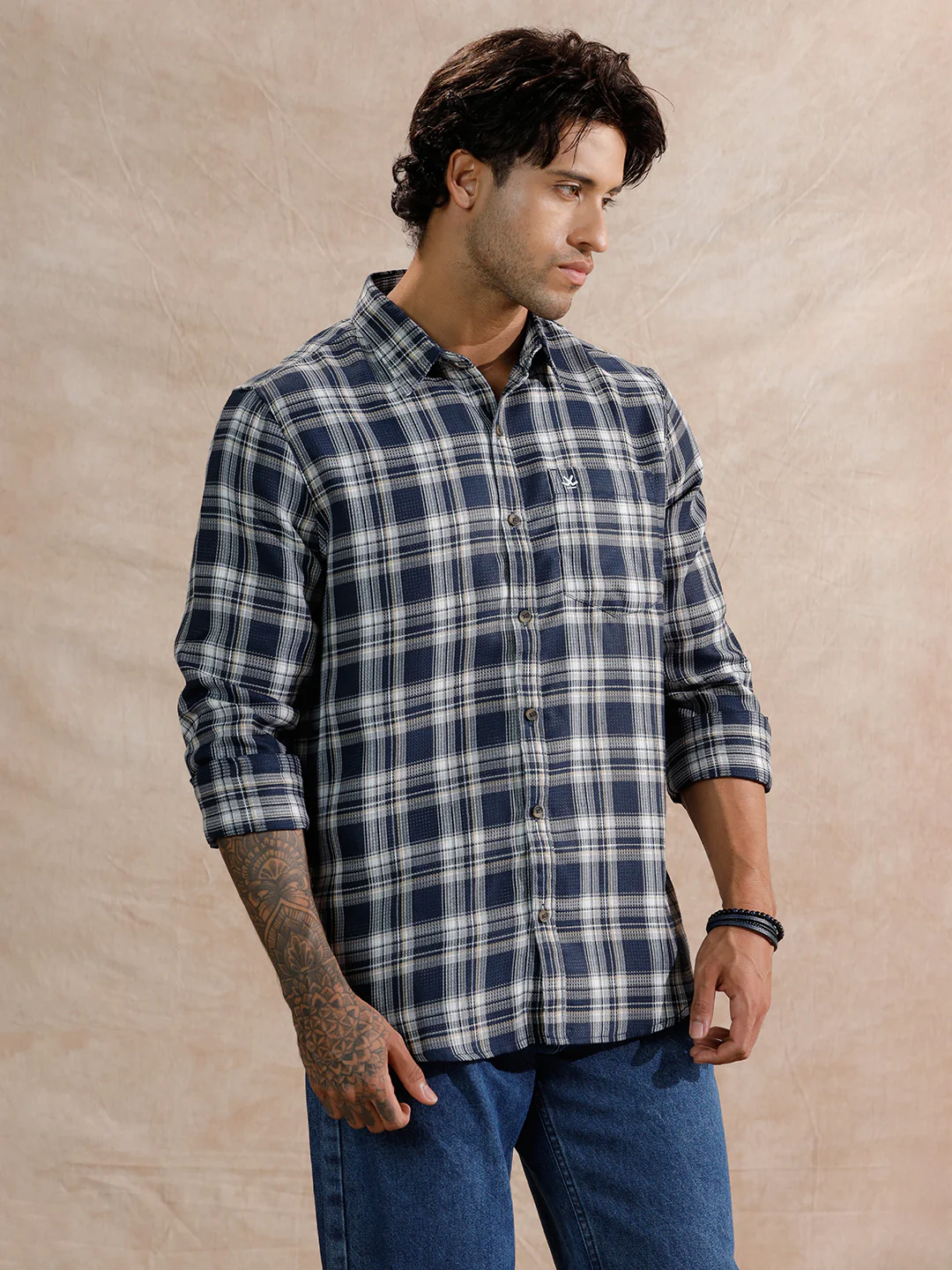Dobby Textured Regular Fit Shirt  | Navy Blue - Image 4