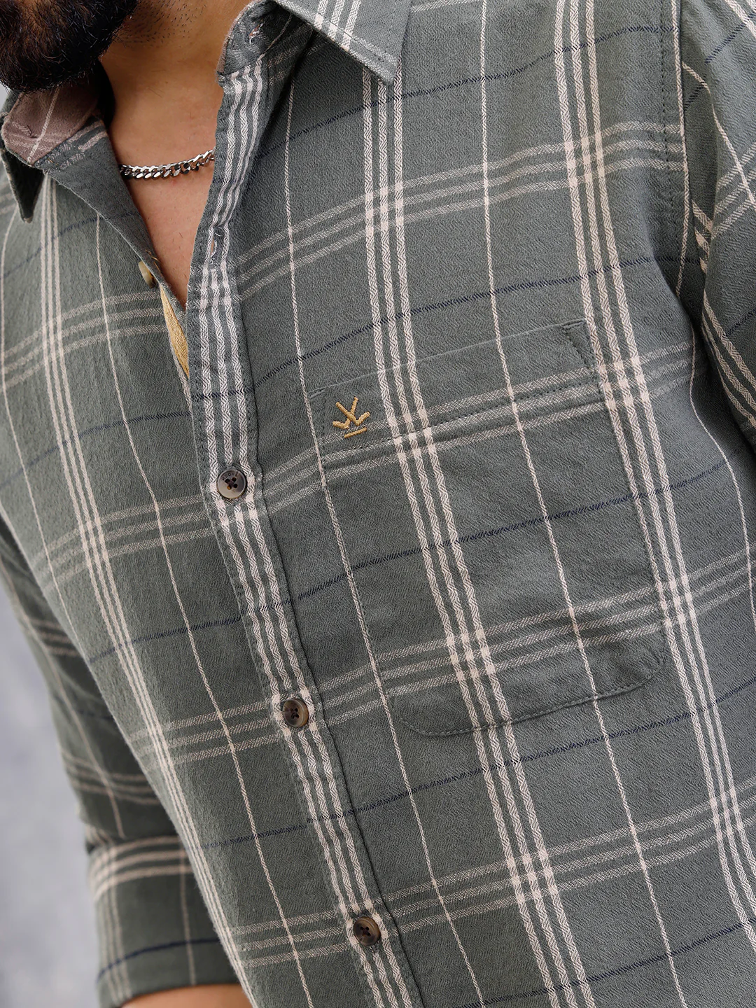 Dobby Textured Tonal Check Shirt In Slim Fit | Green - Image 4