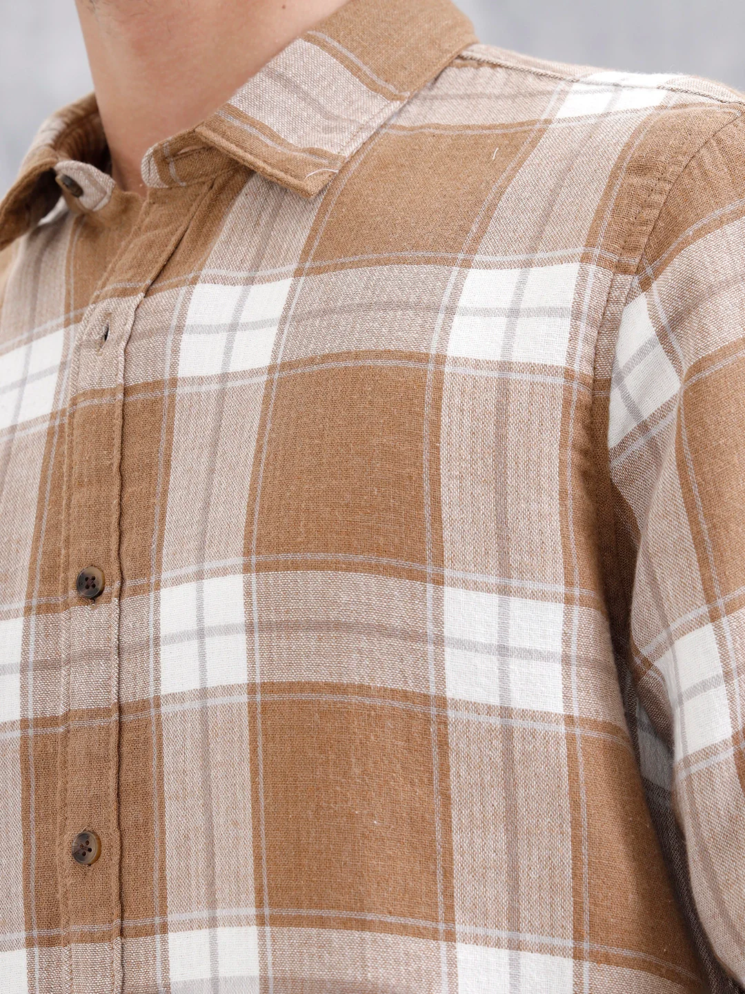 Double Layered Check Slim Fit Shirt | Brown - Image 7