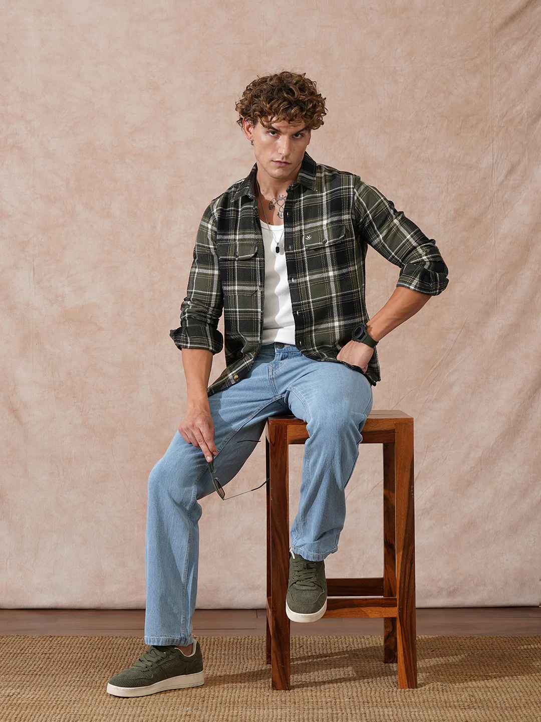 Double Pocket Checked Shirt | Olive - Image 4