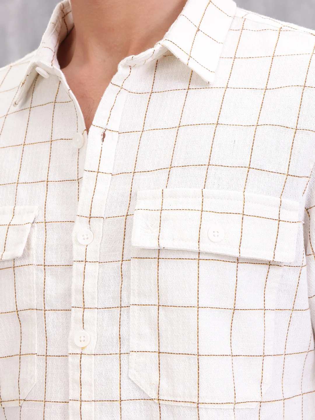 Double Pocket Checkered Shirt | Beige - Image 4