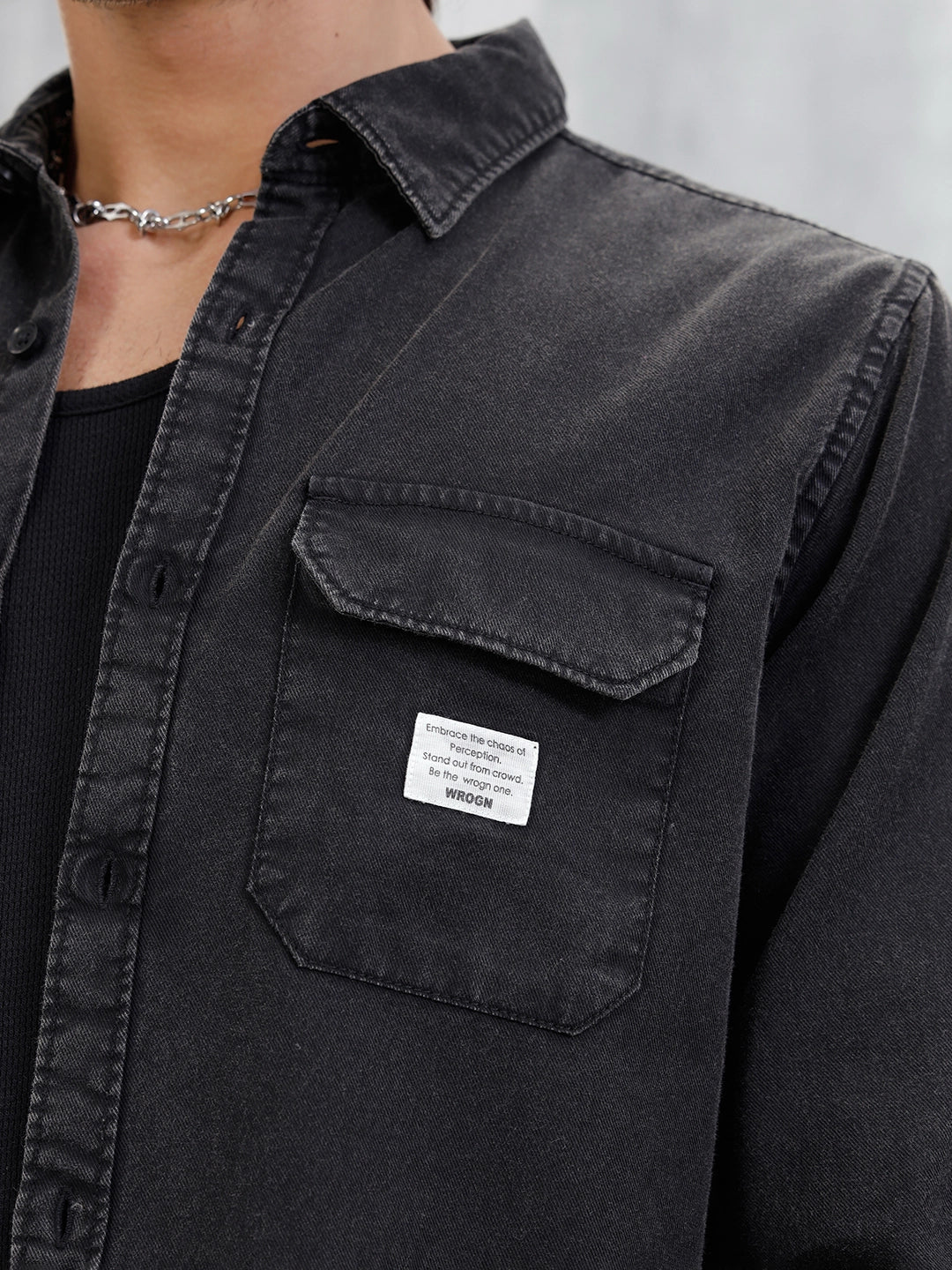 Double Pocket Overdyed Shirt | Black - Image 5