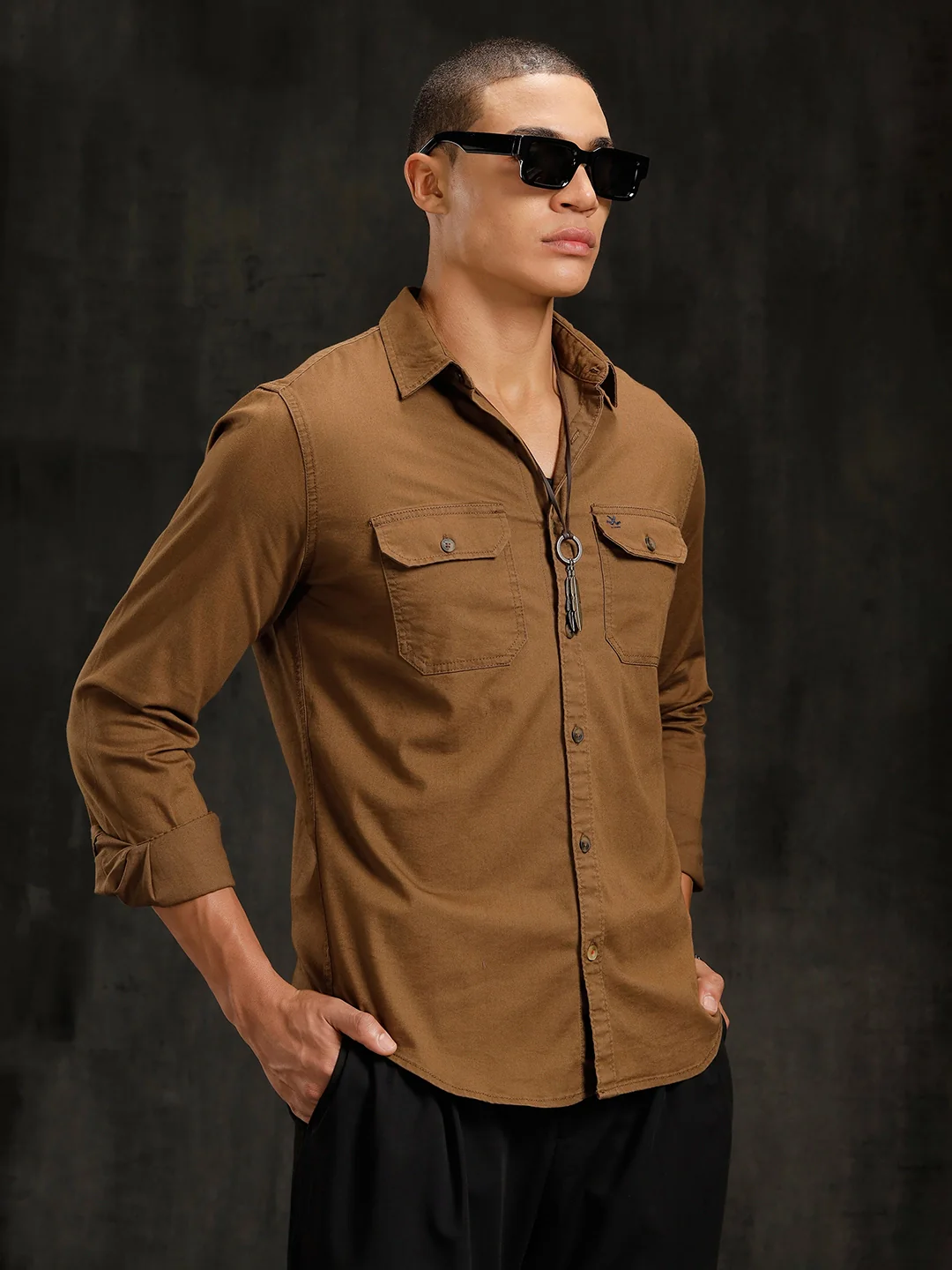 Double Pocket Overdyed Shirt  | Khaki - Image 4