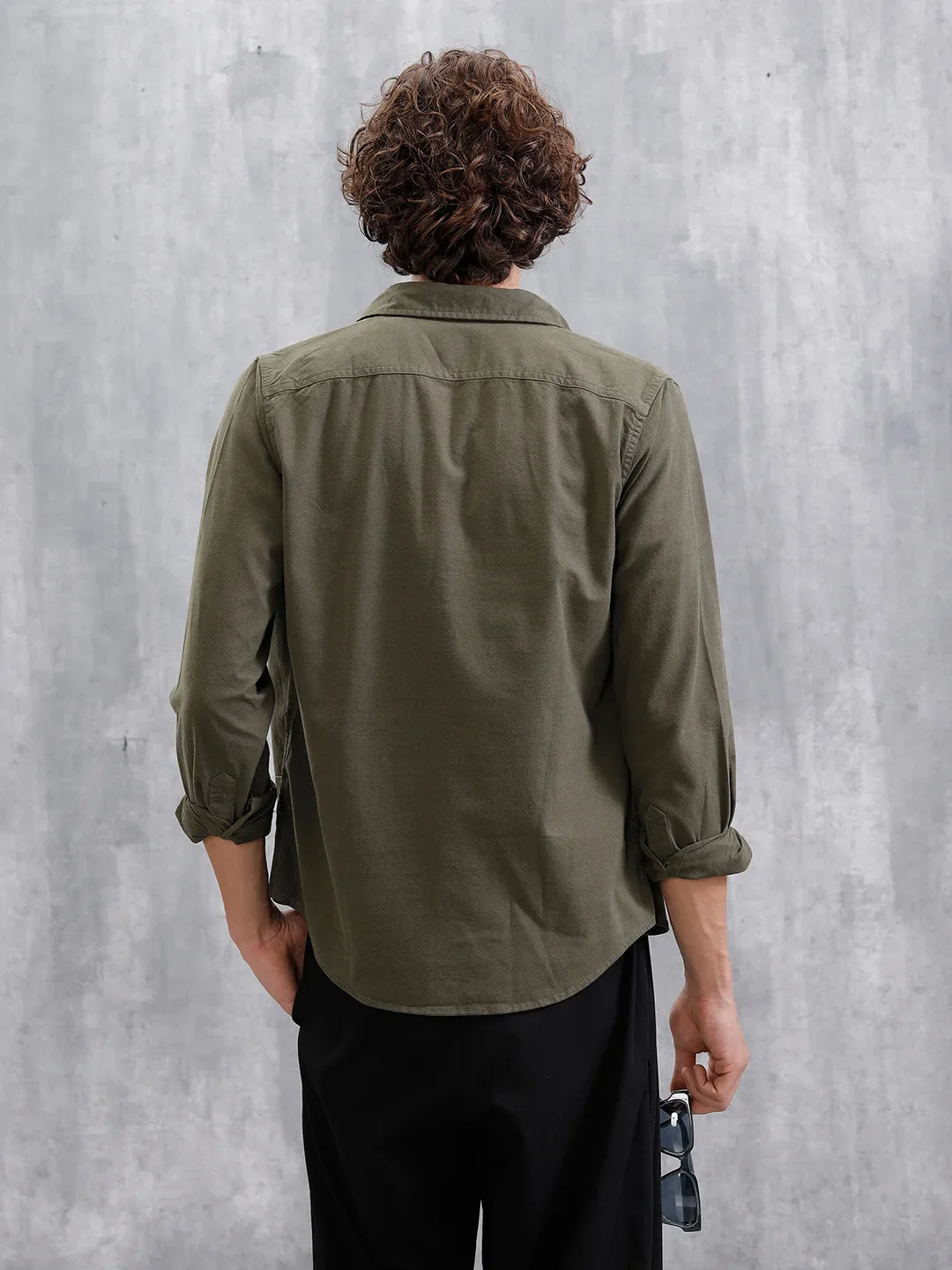 Double Pocket Solid Shirt | Olive - Image 3