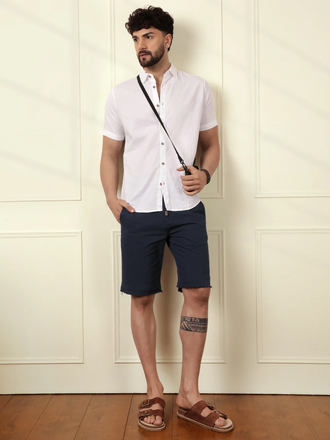 Drawstring Waist Navy Shorts - Image 2