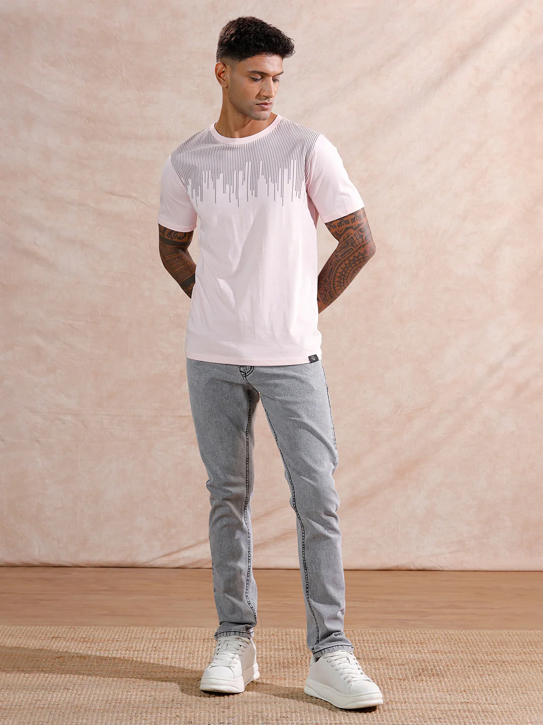 Dripping Stripe Printed T-Shirt | Pink - Image 2