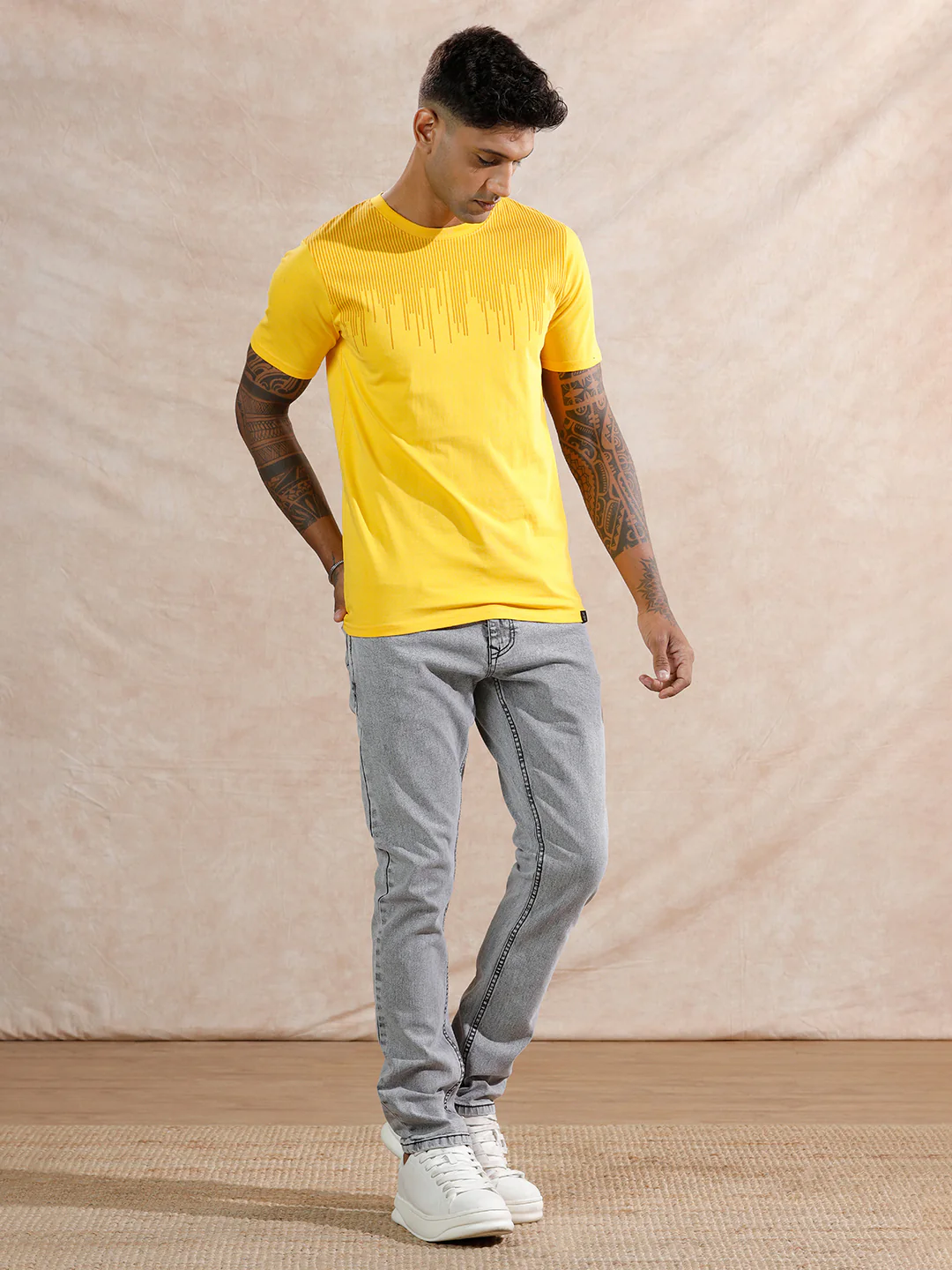 Dripping Stripe Printed T-Shirt | Yellow - Image 2