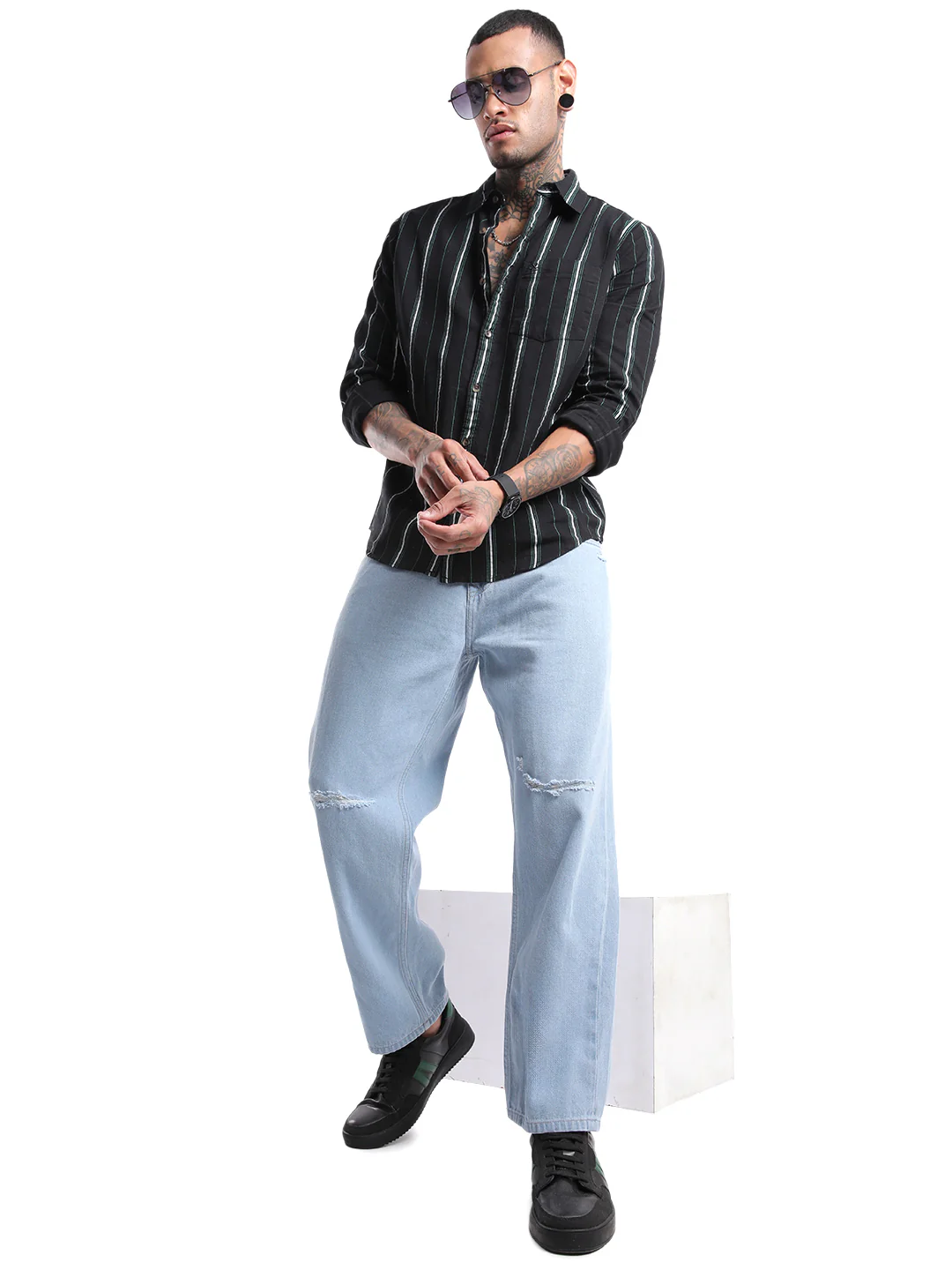 Elite Black & Green Striped Shirt - Image 2