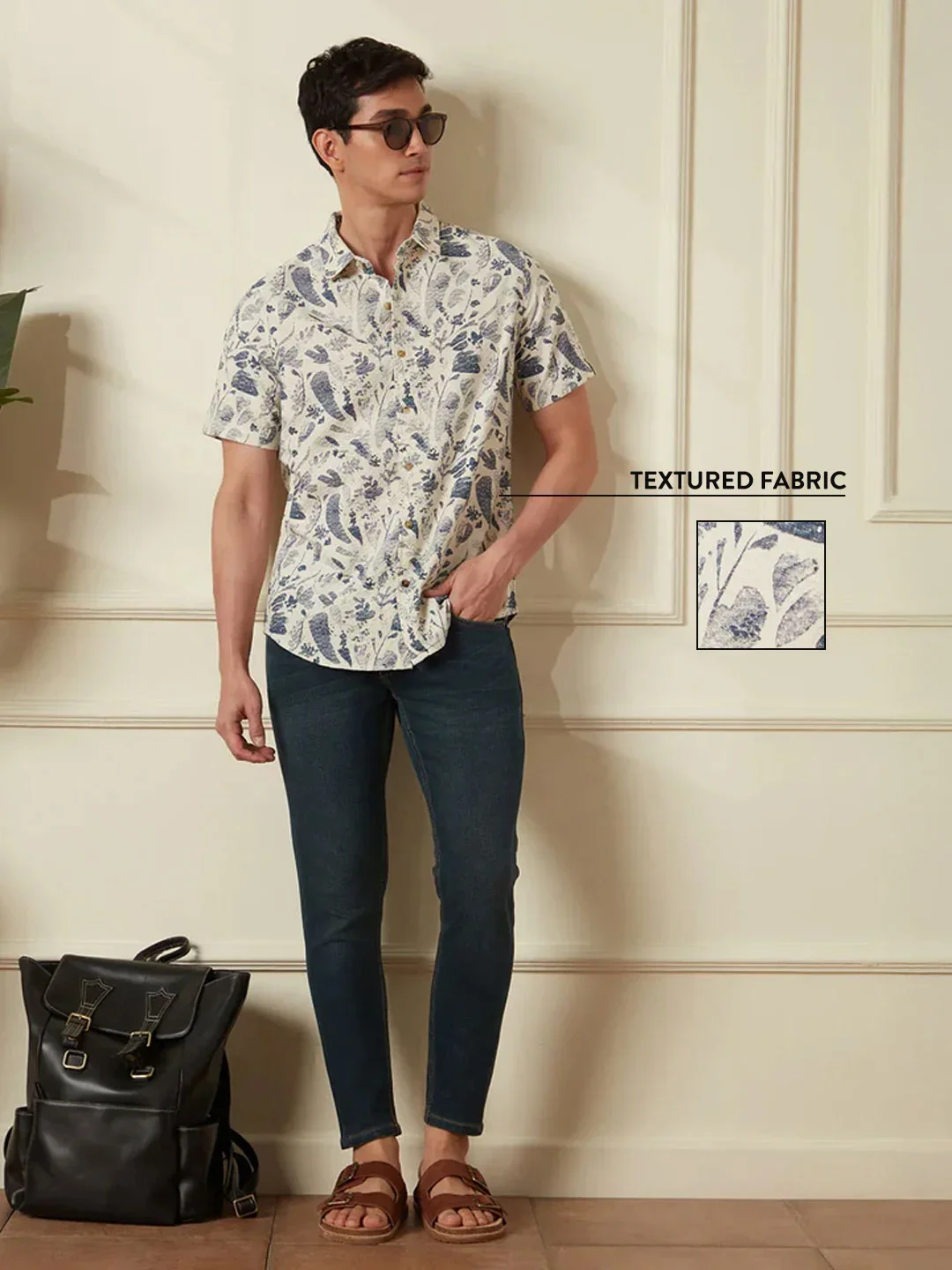 Textured Cotton Dobby AOP shirt | Navy Blue - Image 2