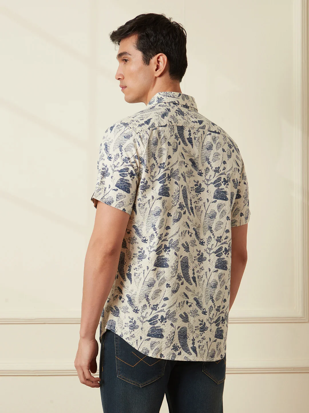 Textured Cotton Dobby AOP shirt | Navy Blue - Image 4