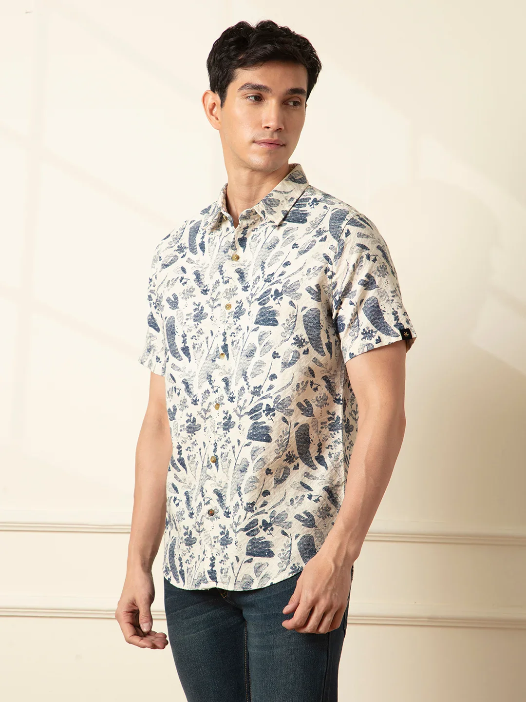 Textured Cotton Dobby AOP shirt | Navy Blue - Image 5