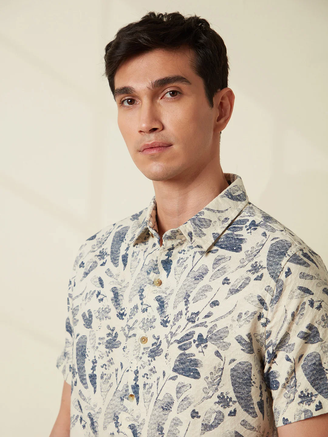 Textured Cotton Dobby AOP shirt | Navy Blue - Image 6