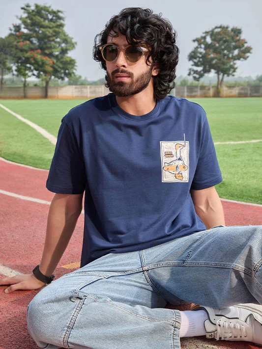 Printed Heavy GSM Oversized T-Shirt | Navy Blue - Image 2