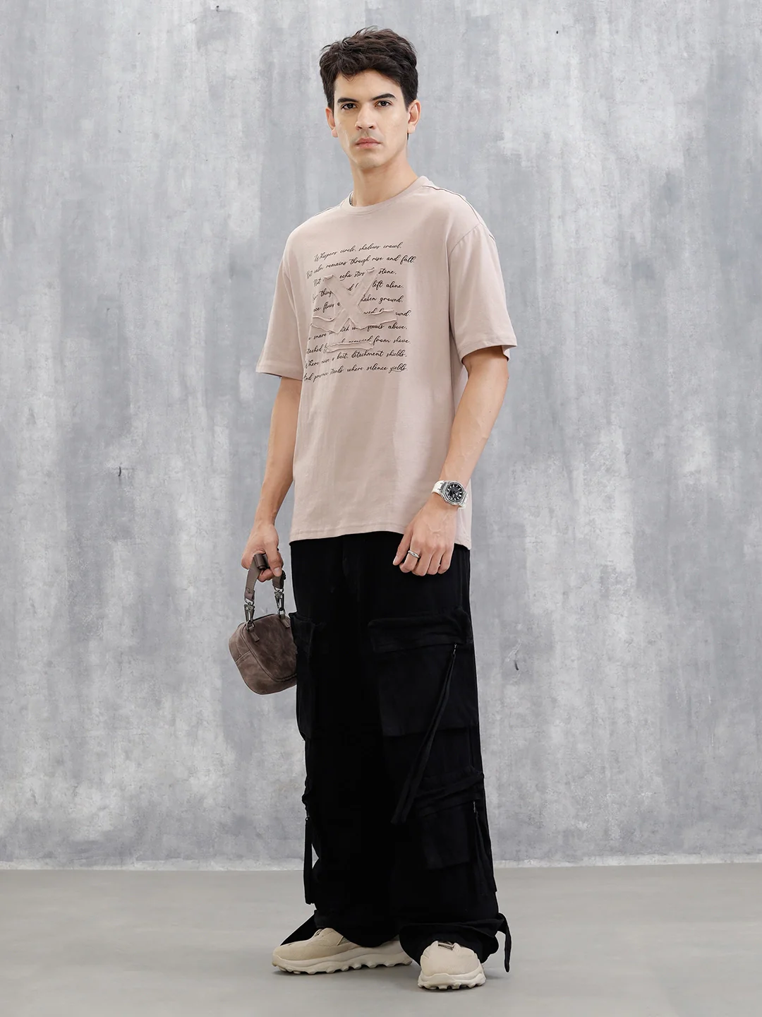 Embroidered Logo Oversized T-Shirt | Beige - Image 2