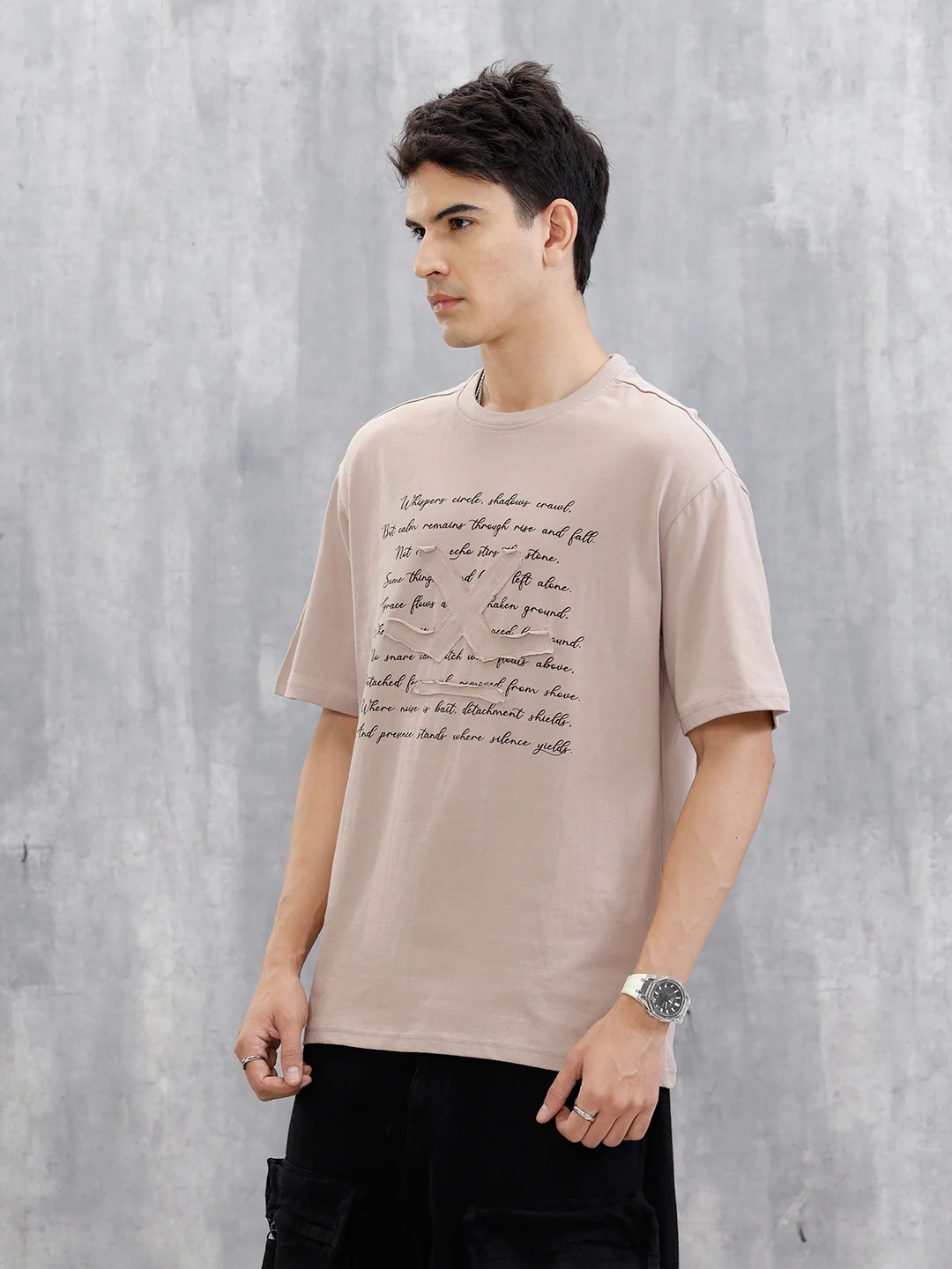 Embroidered Logo Oversized T-Shirt | Beige - Image 4