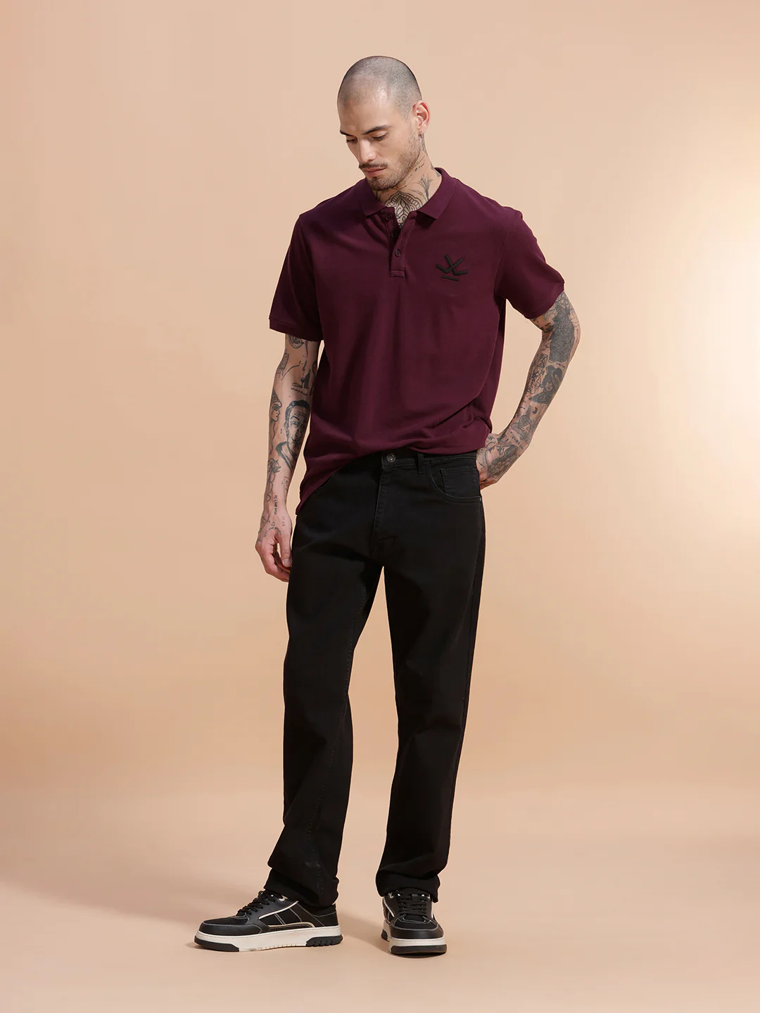 Embroidered Logo Slim Fit Polo T-Shirt | Wine - Image 2