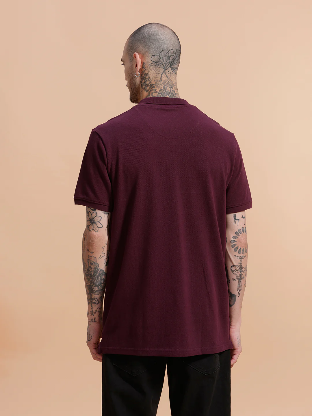 Embroidered Logo Slim Fit Polo T-Shirt | Wine - Image 3