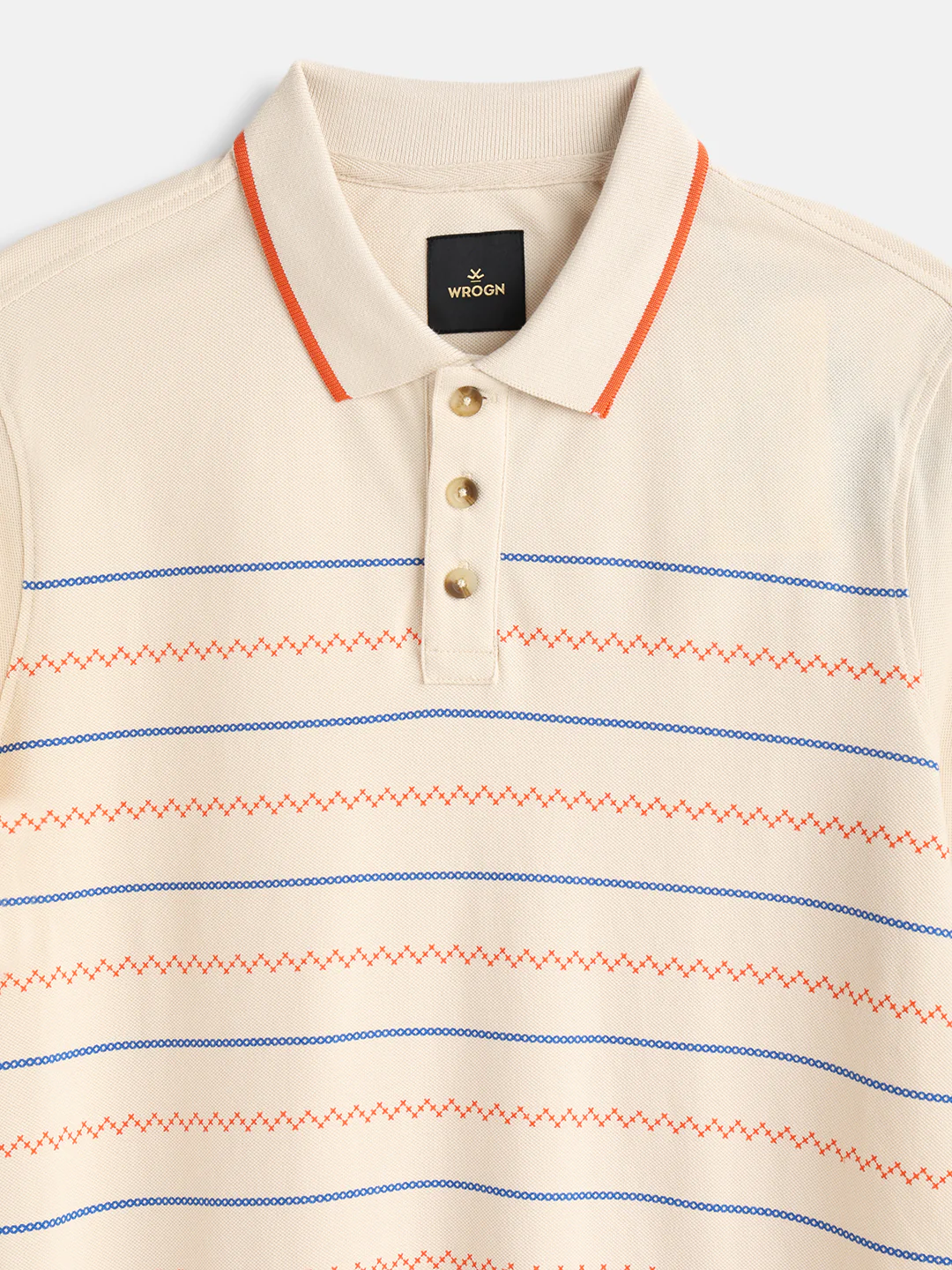Embroidered Look Engineered Aop Polo T-Shirt  | Beige - Image 3