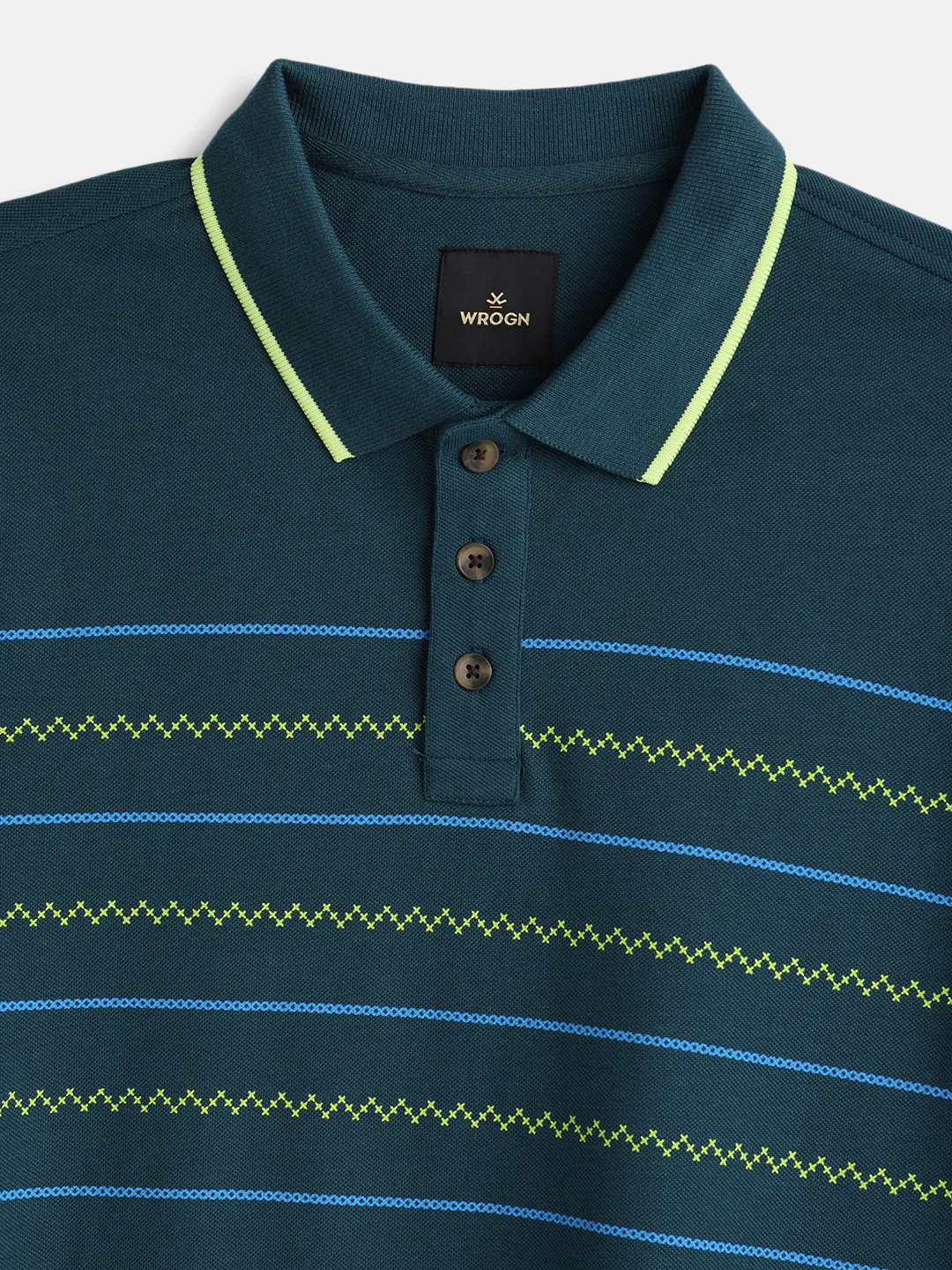 Embroidered Look Engineered Aop Polo T-Shirt  | Teal - Image 3