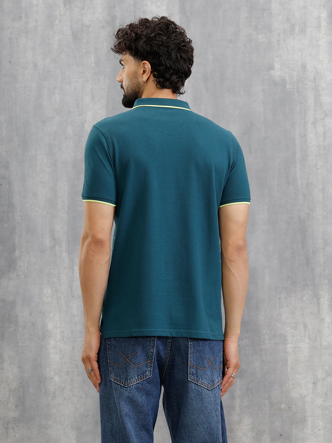 Embroidered Look Engineered Aop Polo T-Shirt  | Teal - Image 6