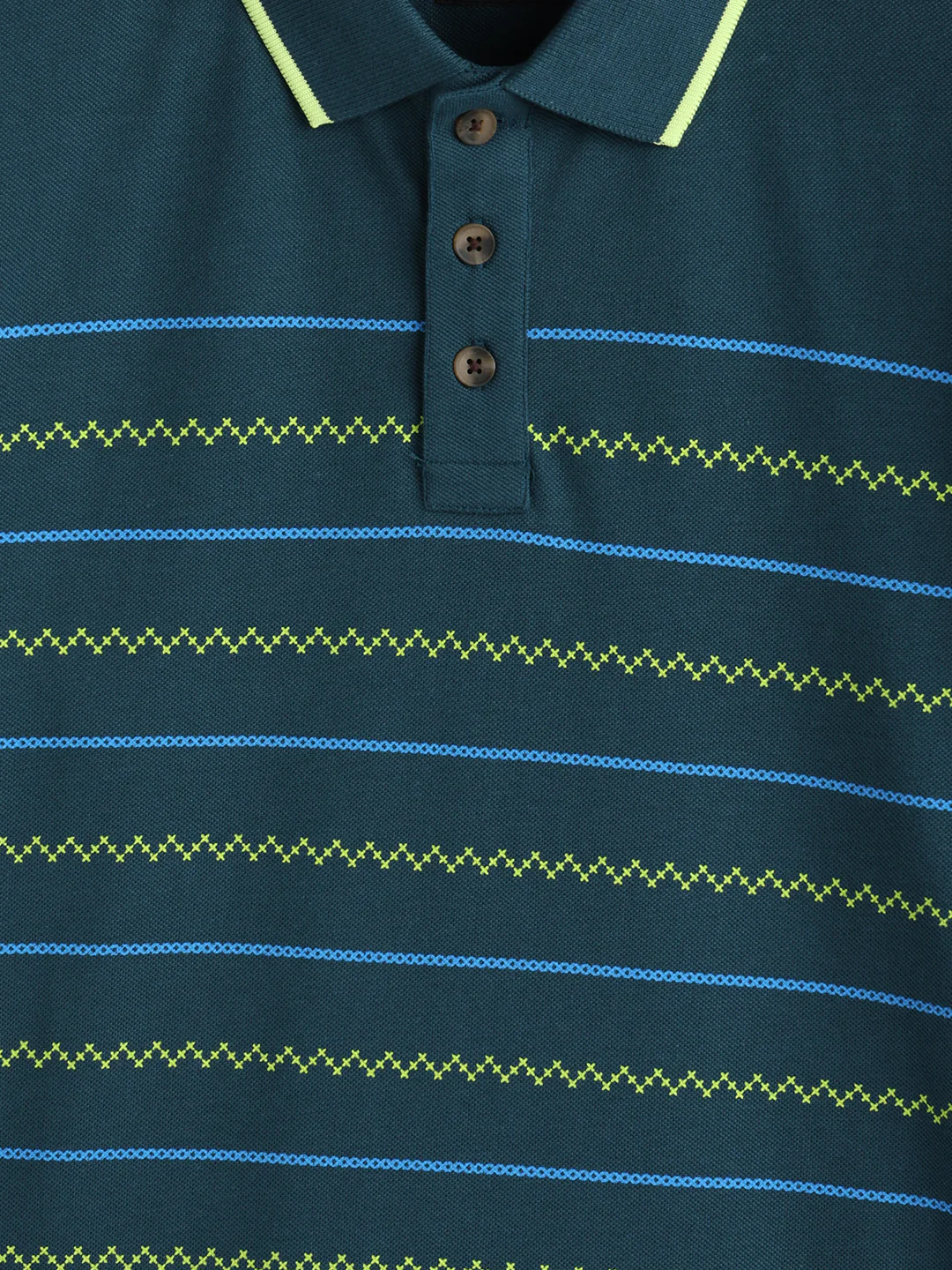 Embroidered Look Engineered Aop Polo T-Shirt  | Teal - Image 9