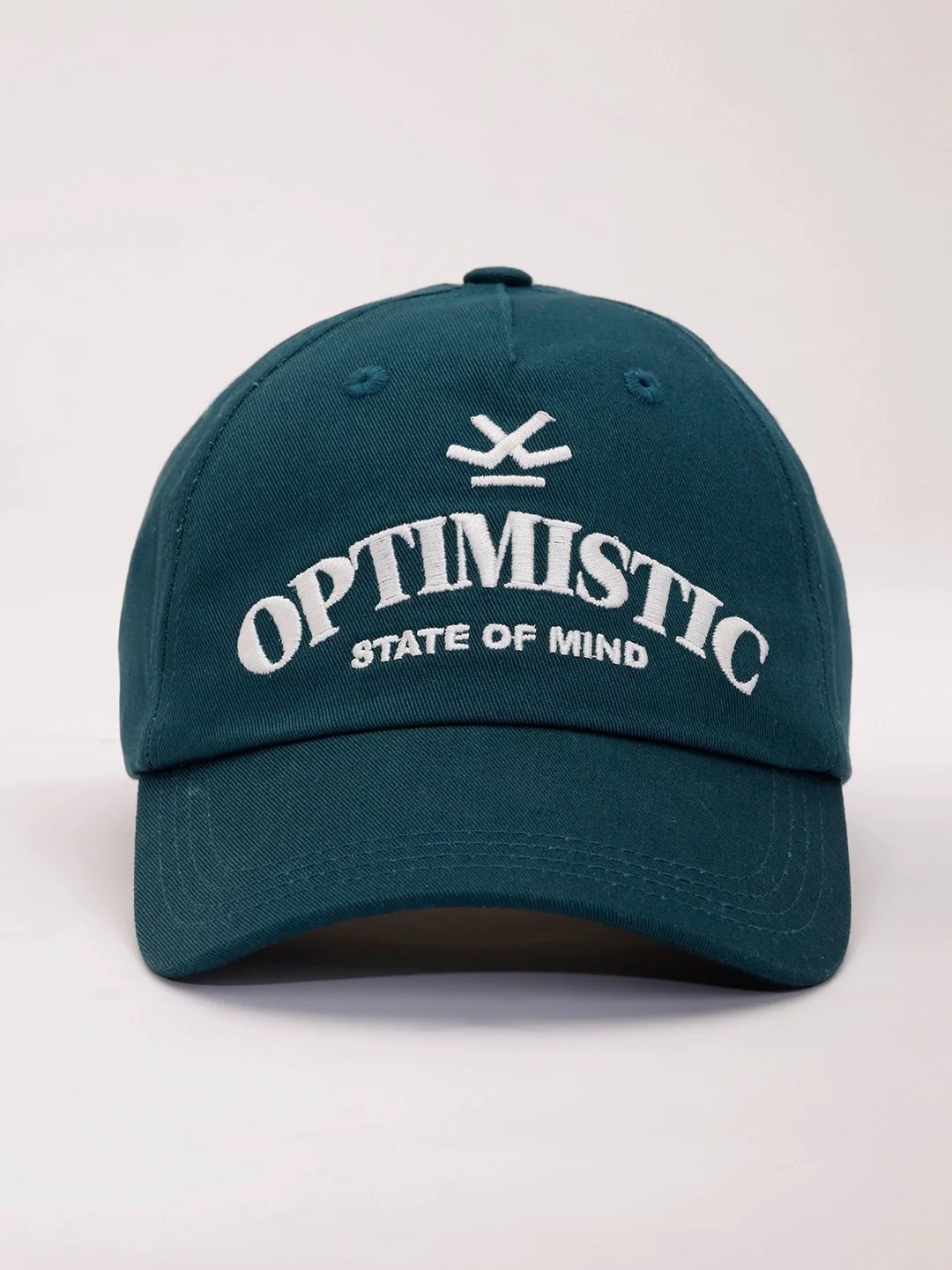 Embroidered "Optimistic" Graphic Cap | Teal - Image 2