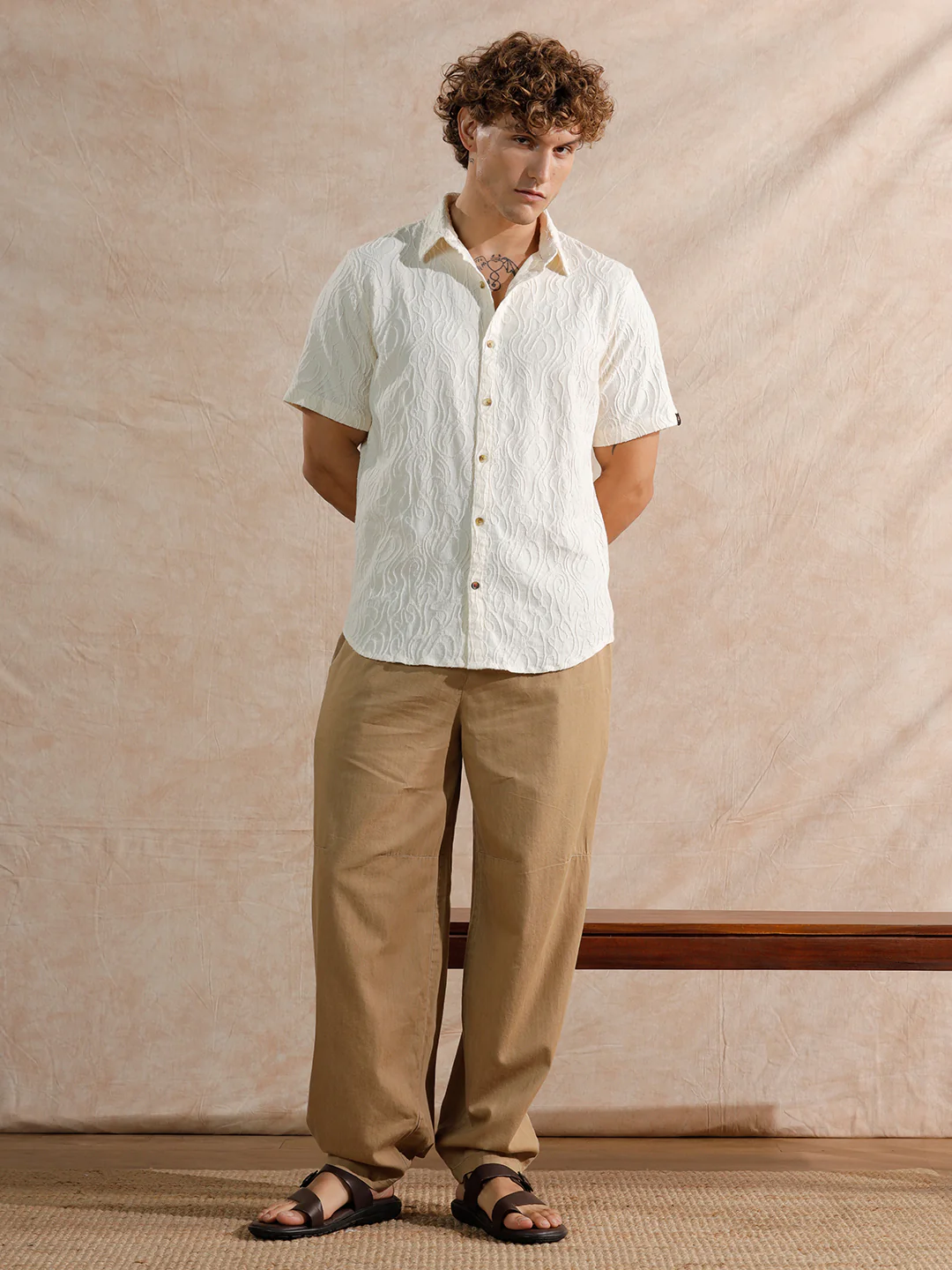 Textured Slim Fit Shirt | Off White - Image 2