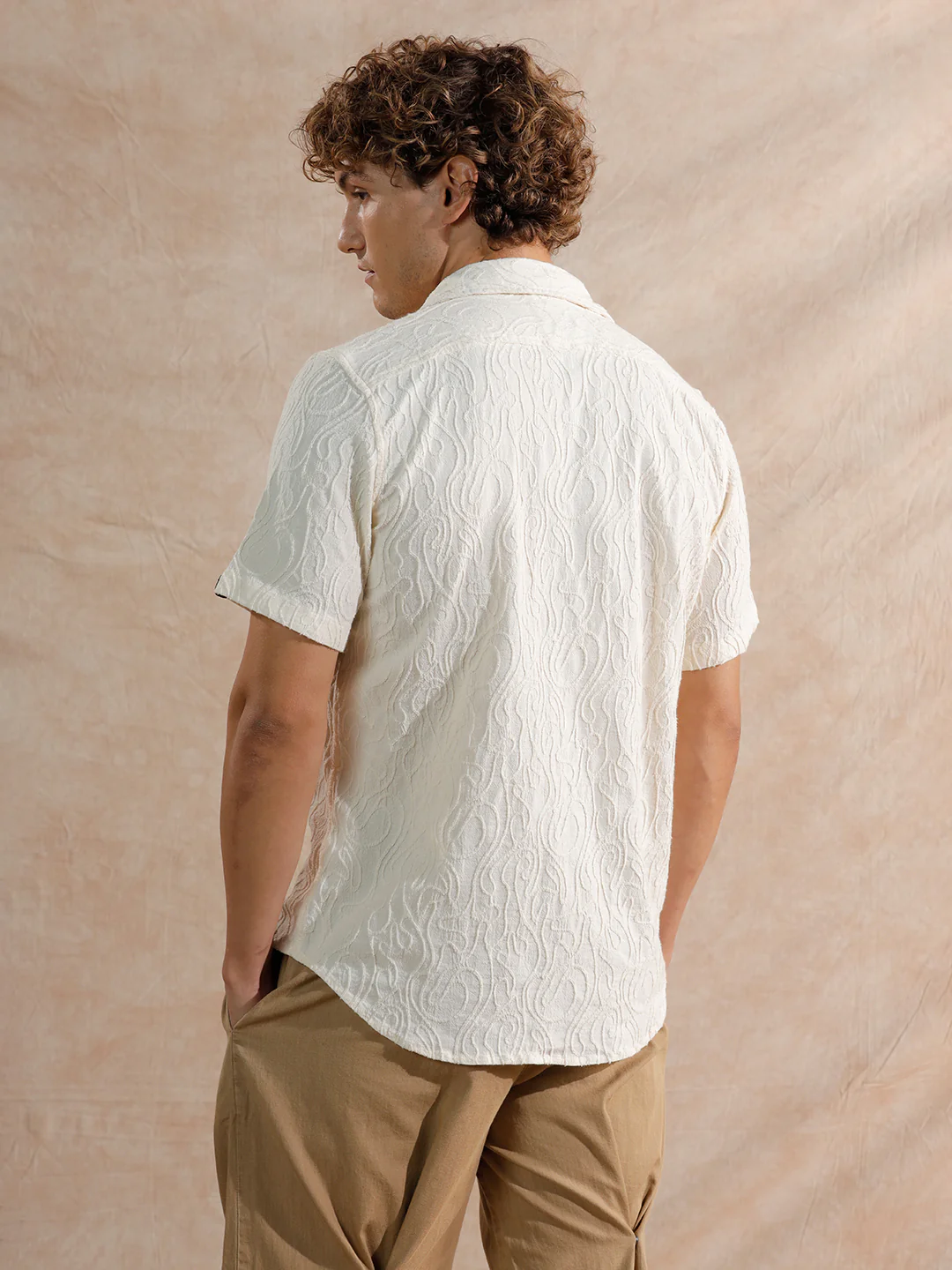 Textured Slim Fit Shirt | Off White - Image 3