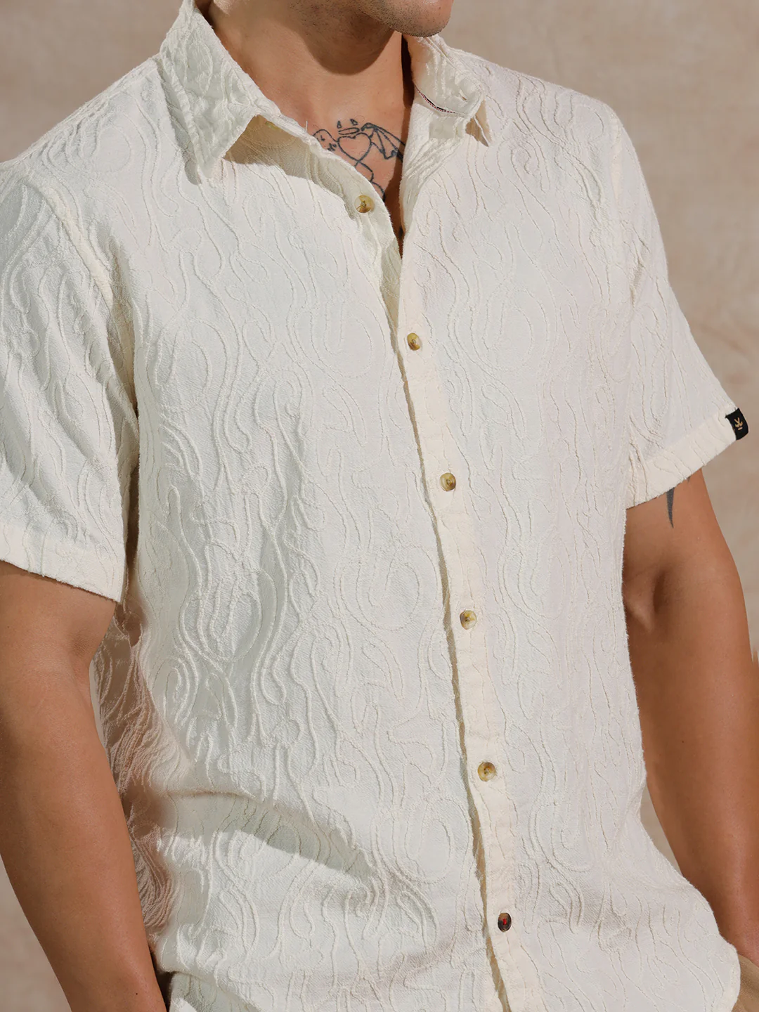 Textured Slim Fit Shirt | Off White - Image 5