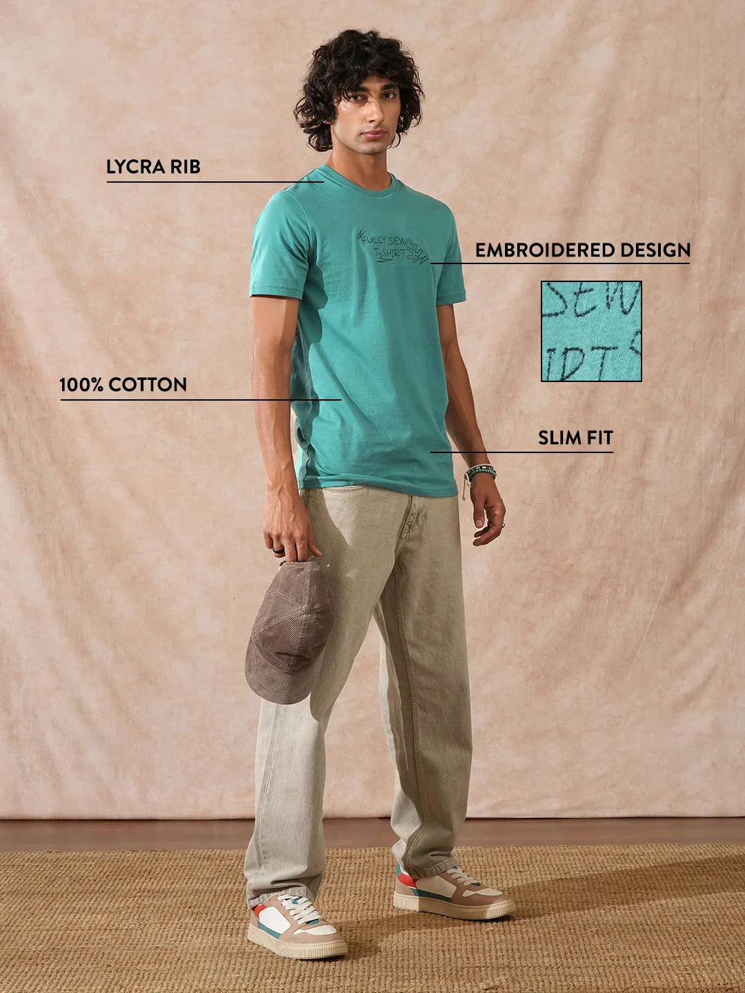 Embroidered Slim Fit T-Shirt | Green - Image 2