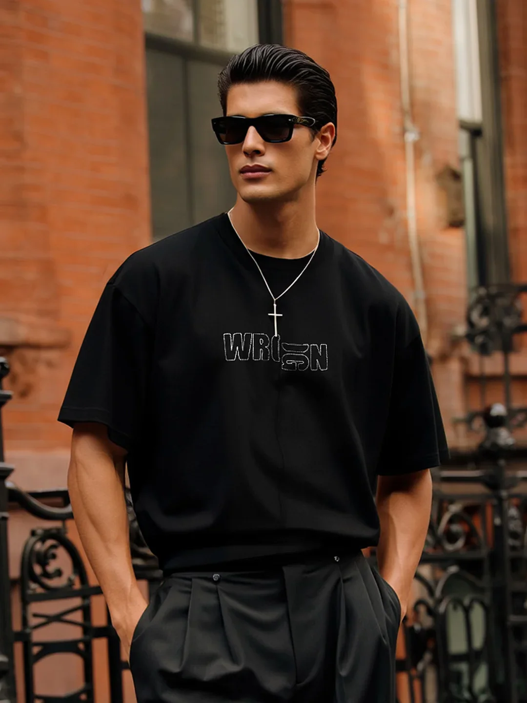 Embroidered Solid Oversized T-Shirt | Black - Image 2