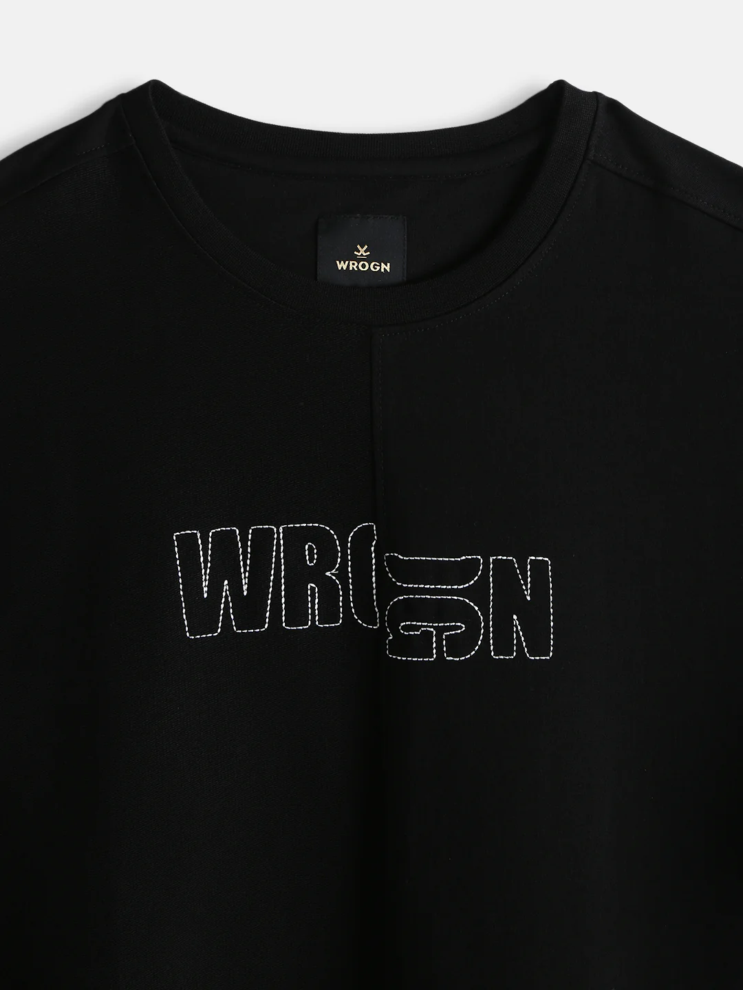 Embroidered Solid Oversized T-Shirt | Black - Image 5