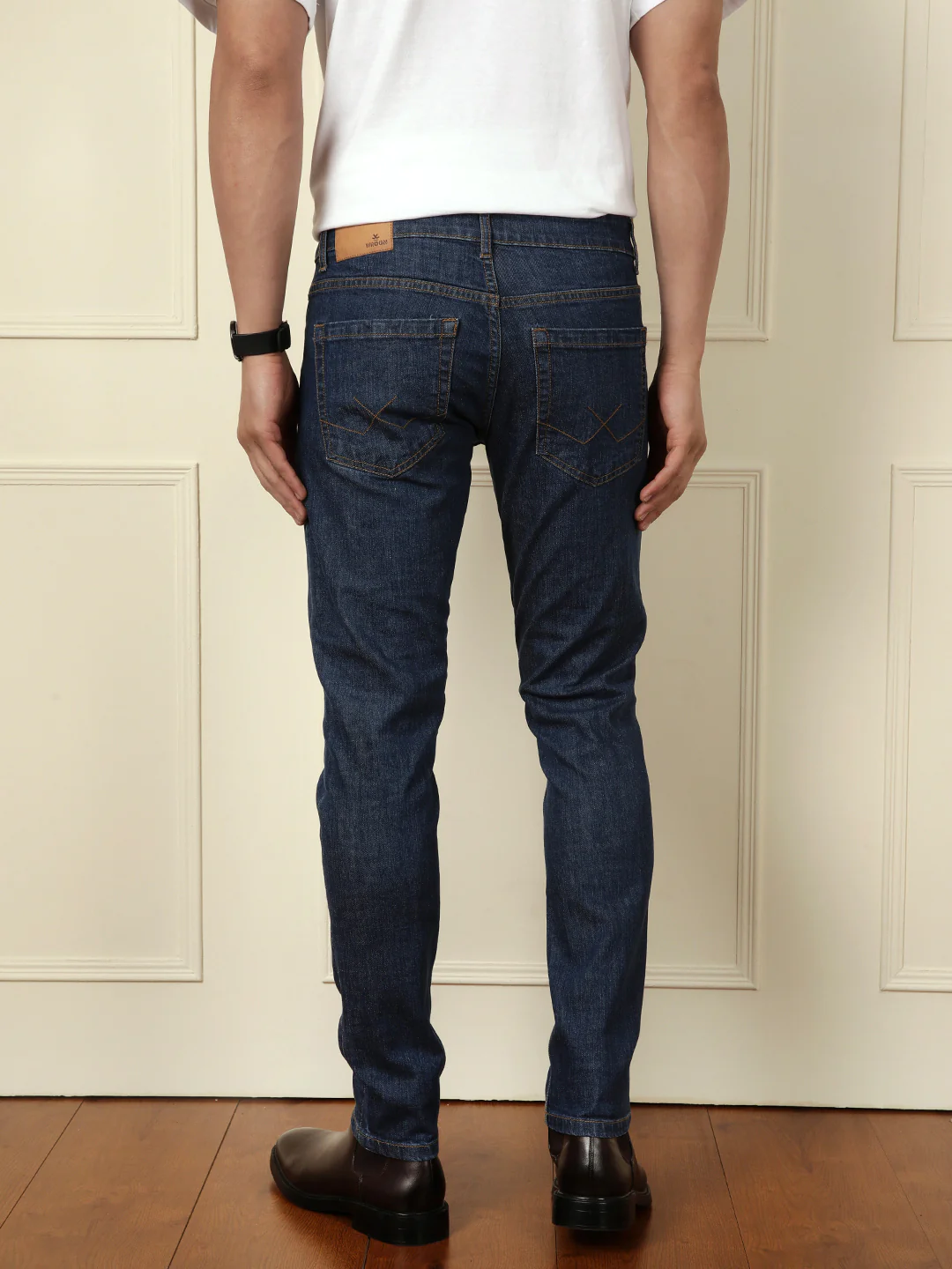 Faded Slim Tapered Jeans | Dark Blue - Image 3