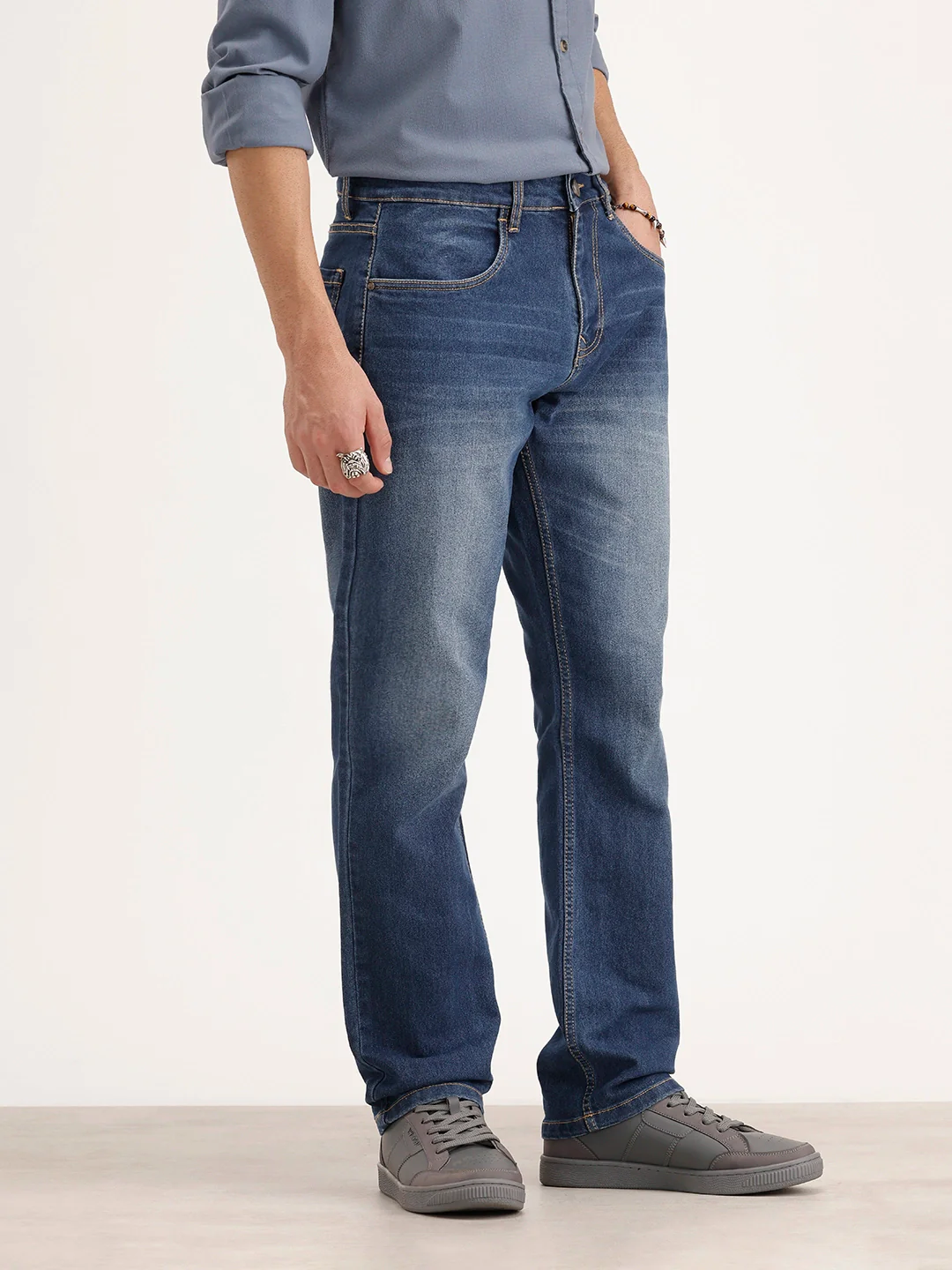 Faded Relaxed Fit Denim Jeans | Light Blue - Image 4
