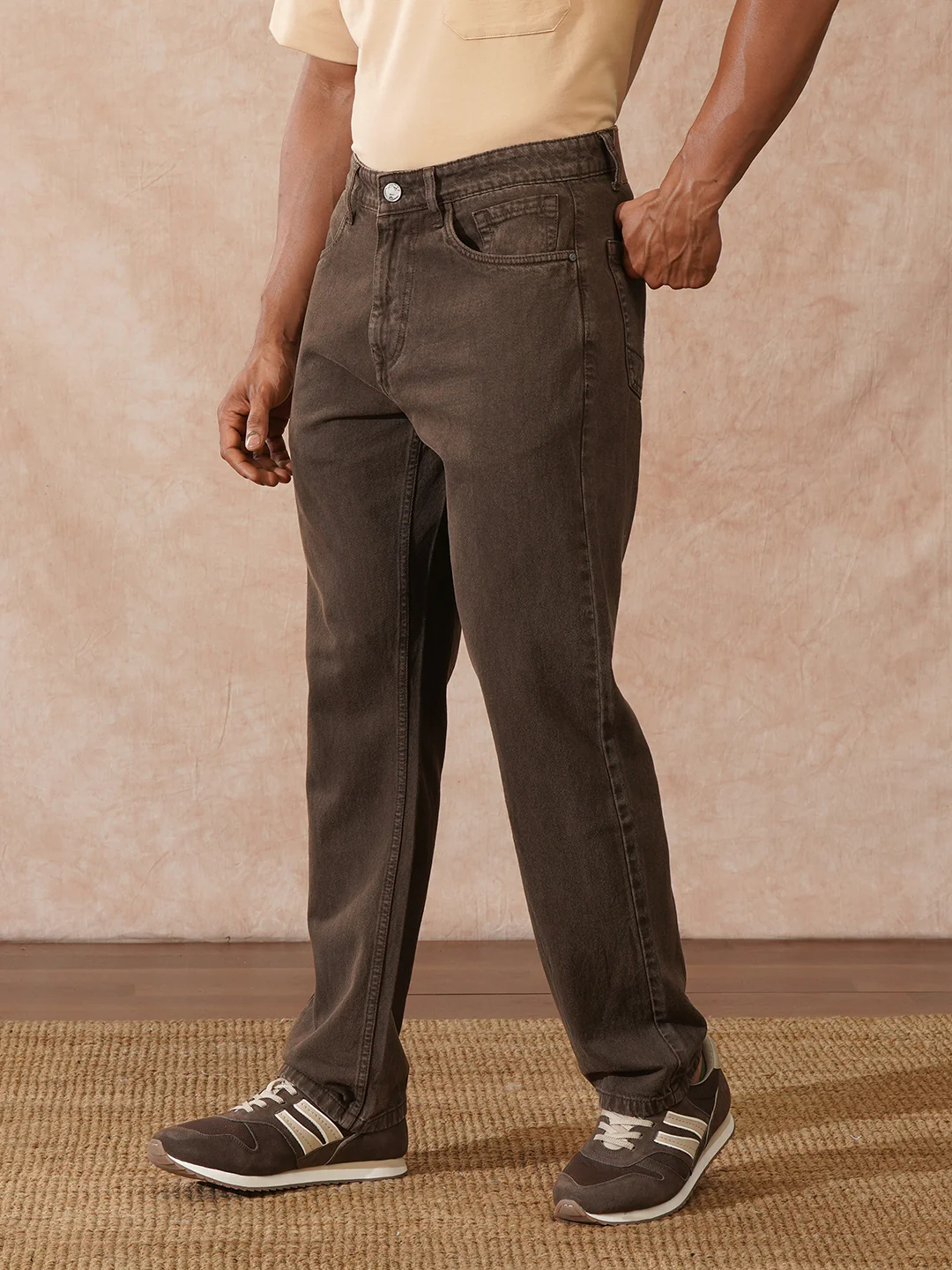 Faded Relaxed Fit Jeans | Brown - Image 4