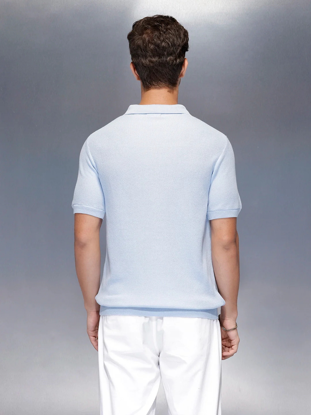 Fine- textured knit polo | Blue - Image 3