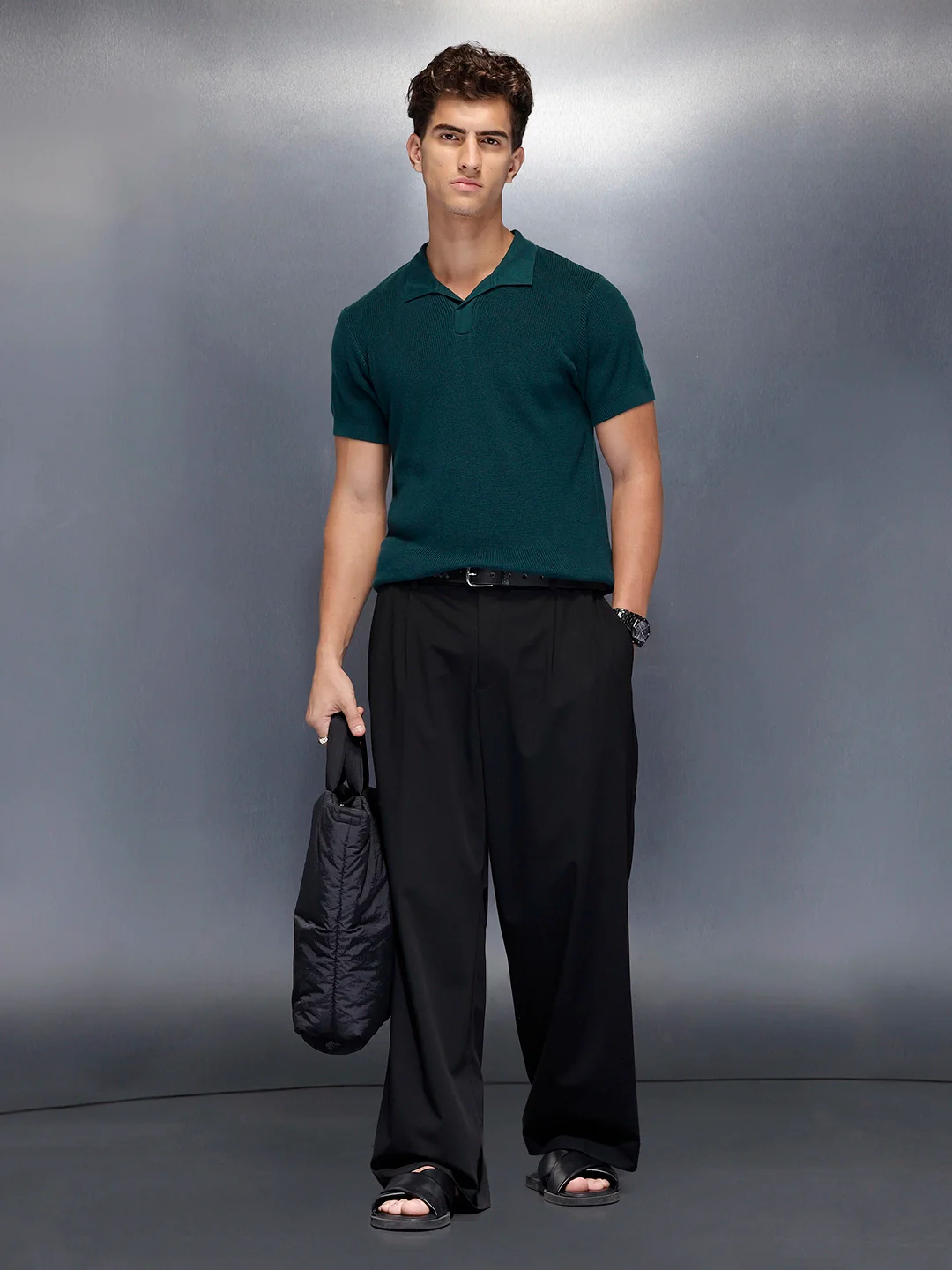 Fine-Textured knit polo | Green - Image 2