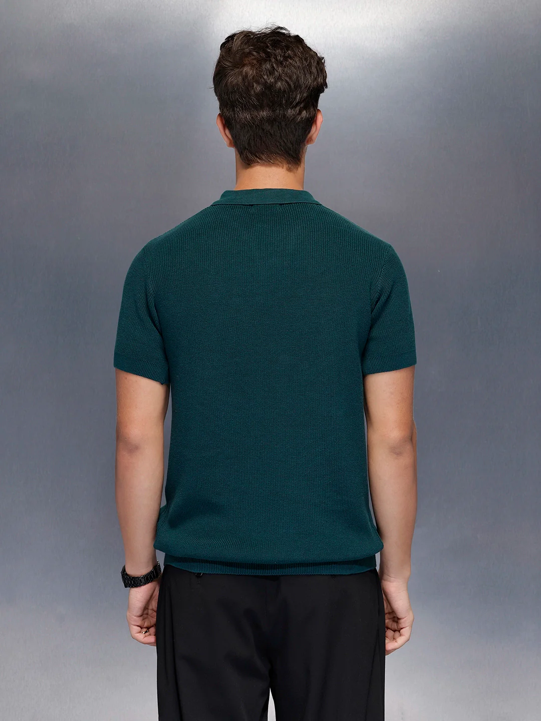 Fine-Textured knit polo | Green - Image 3