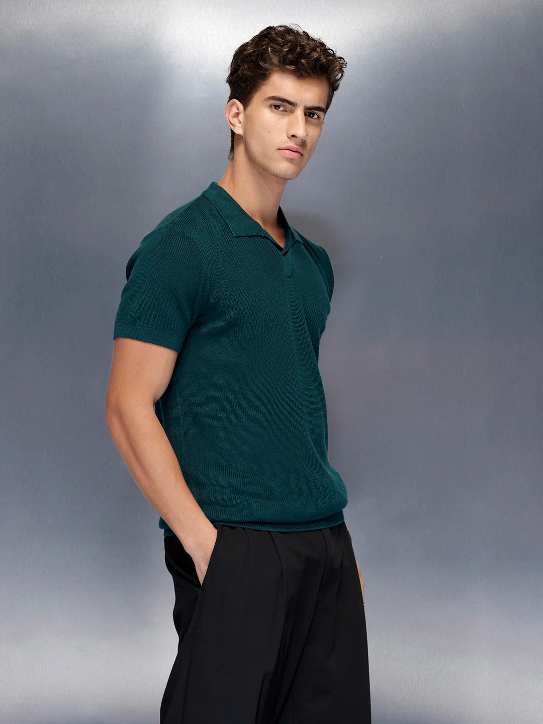 Fine-Textured knit polo | Green - Image 4