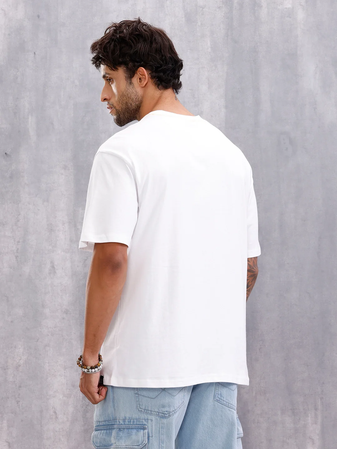 Flat Lock Stitch Detail Oversized Fit T-shirt With Hd Printed Logo | White - Image 3