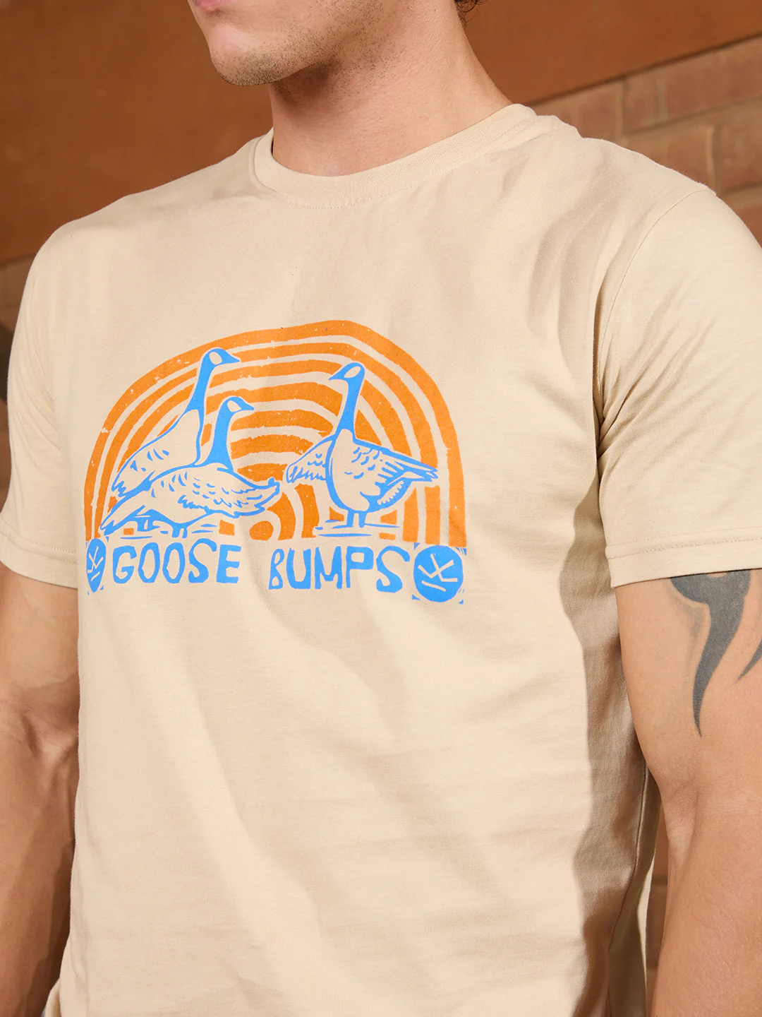 Flock Printed Slim Fit T-Shirt | Khaki - Image 5