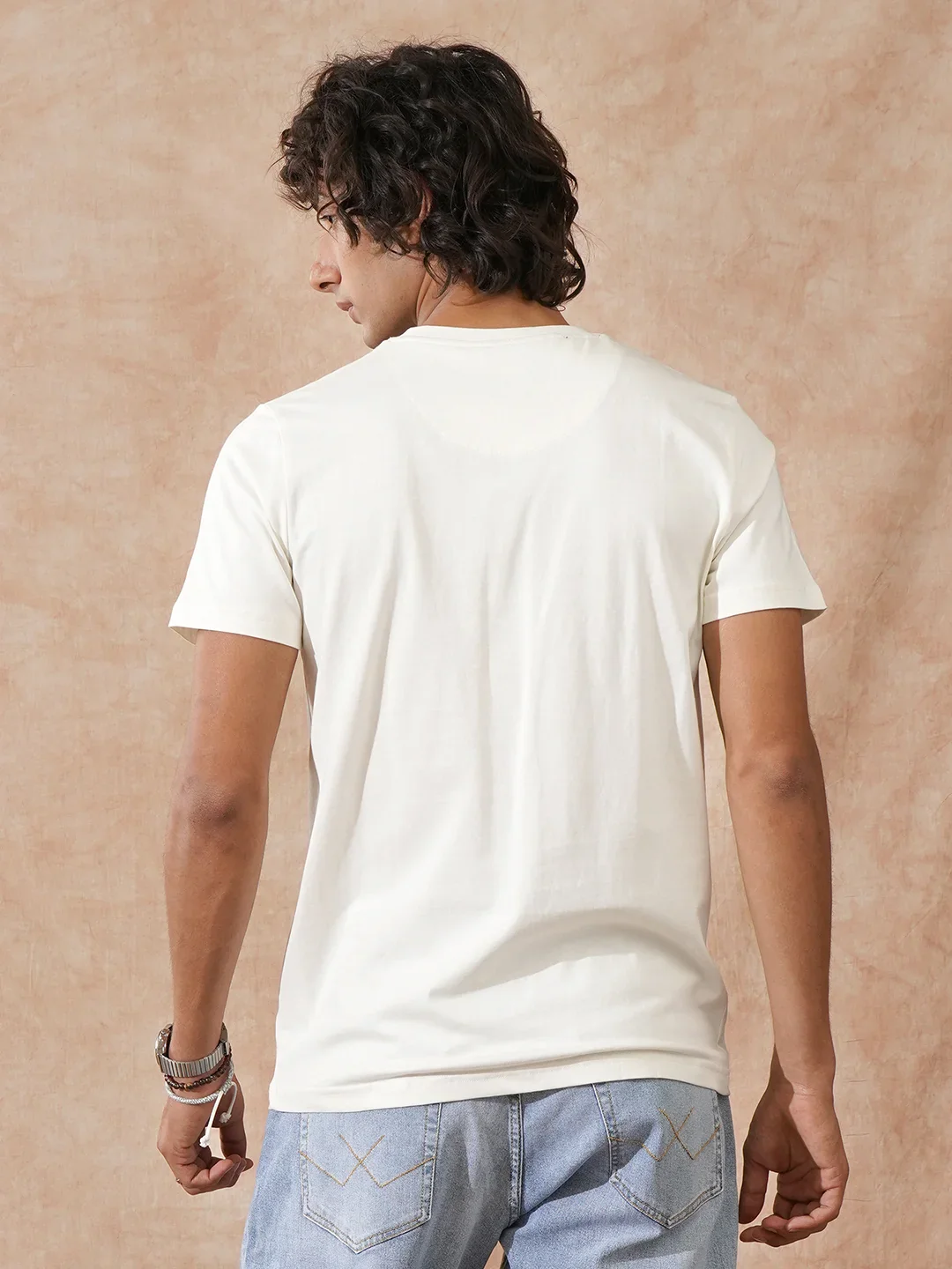 Flock Printed Slim Fit T-Shirt | Off White - Image 3