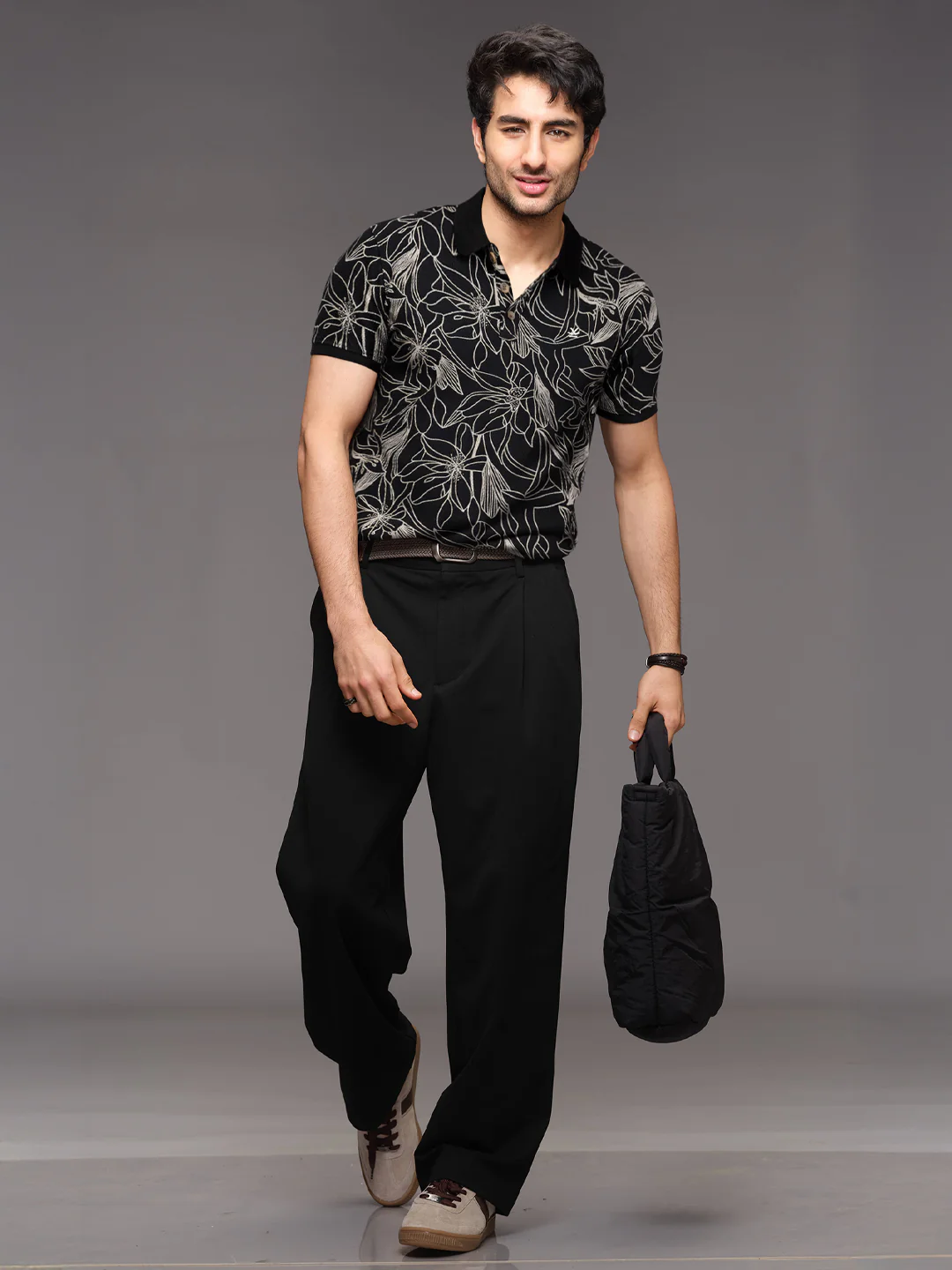 Floral Abstract Aop Polo T-Shirt | Black - Image 2