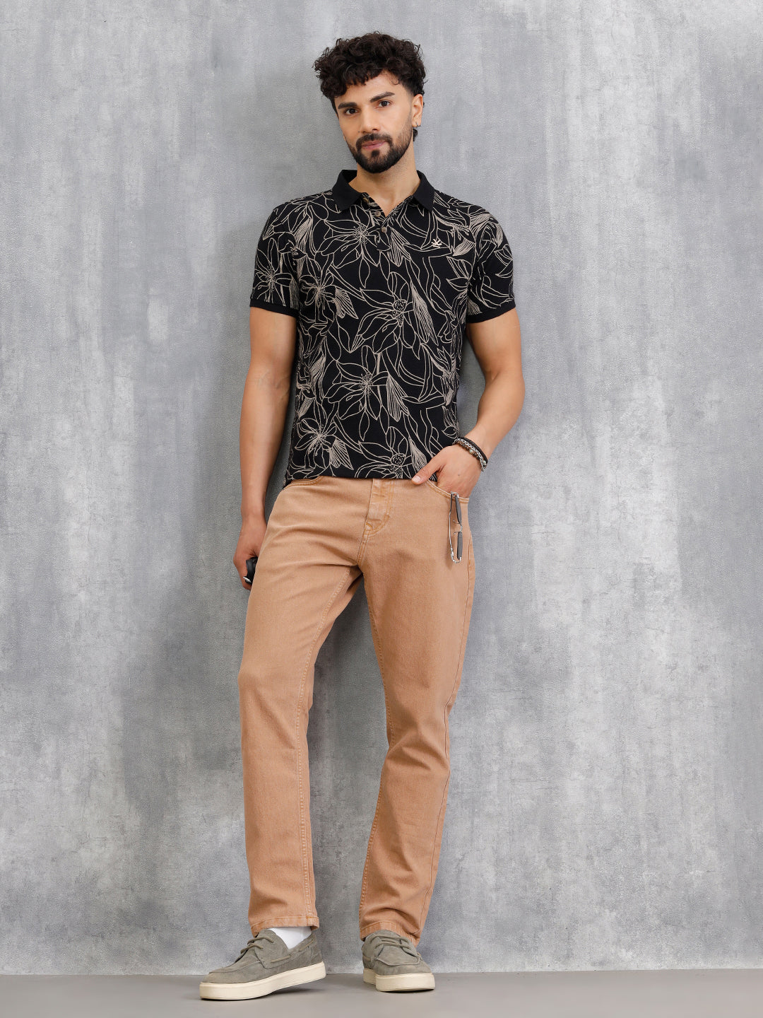 Floral Abstract Aop Polo T-Shirt | Black - Image 4