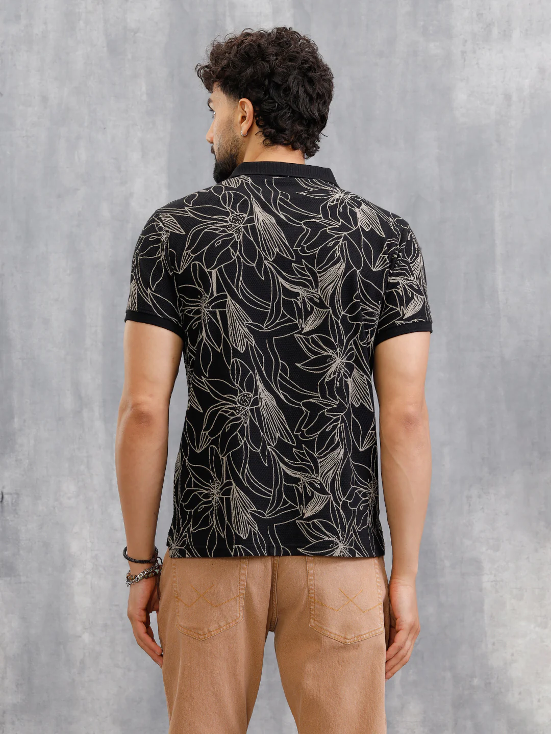 Floral Abstract Aop Polo T-Shirt | Black - Image 5