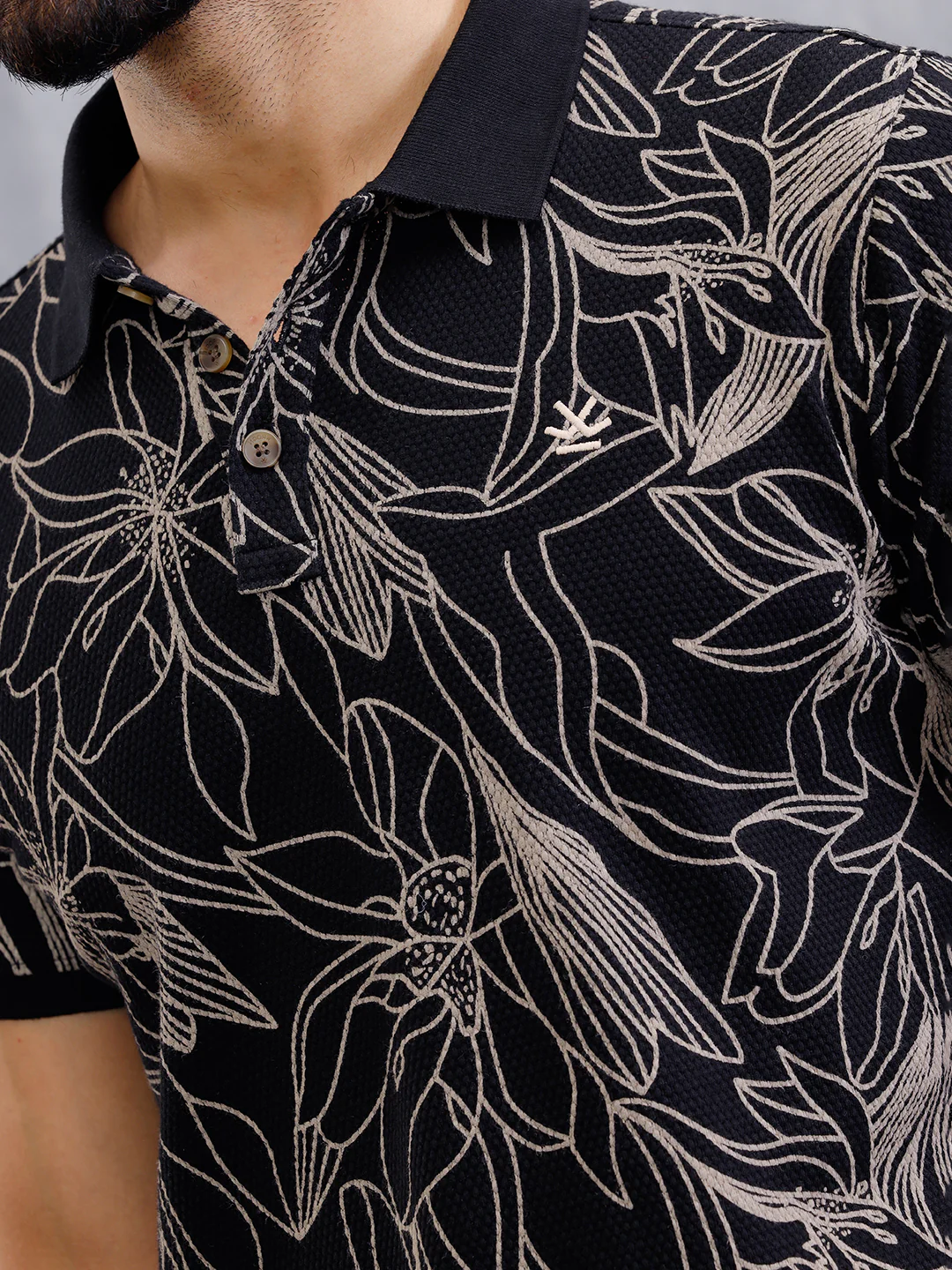Floral Abstract Aop Polo T-Shirt | Black - Image 6