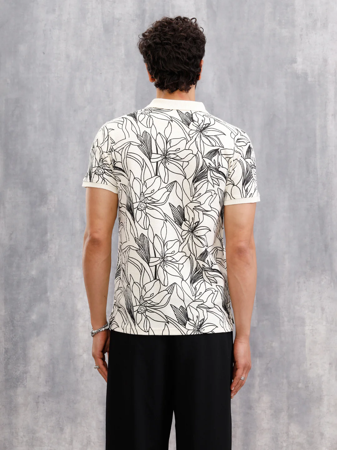 Floral Abstract Aop Polo T-Shirt  | Off White - Image 3