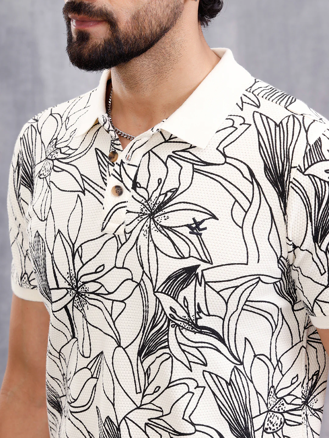 Floral Abstract Aop Polo T-Shirt  | Off White - Image 4