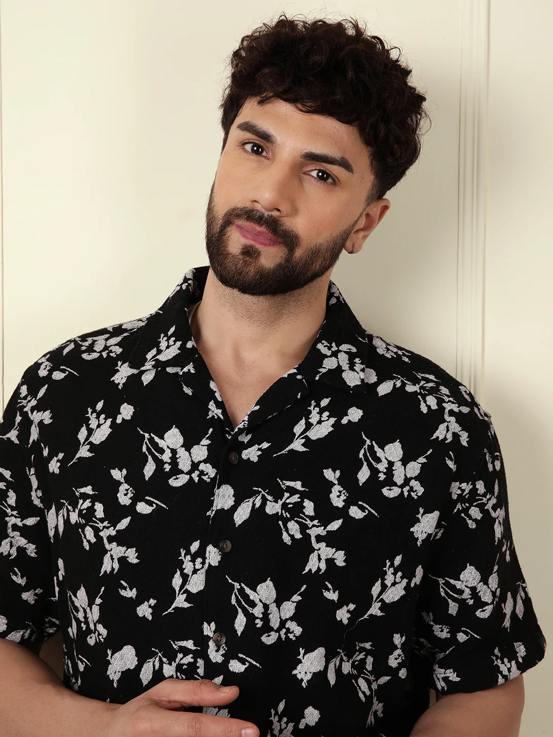 Textured Open Dobby AOP Shirt | Black - Image 5