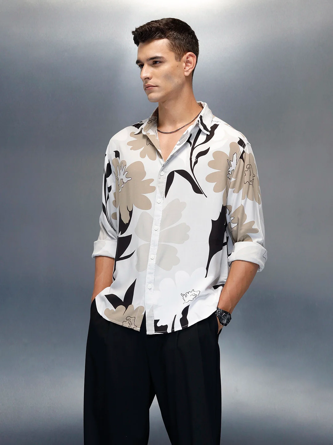 Floral Printed Comfort Fit Casual Shirt | Off White - Image 4